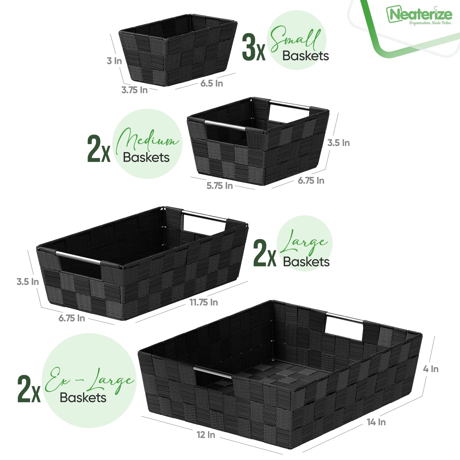 Baskets For Organizing Set Of 9 Black (9 Count)