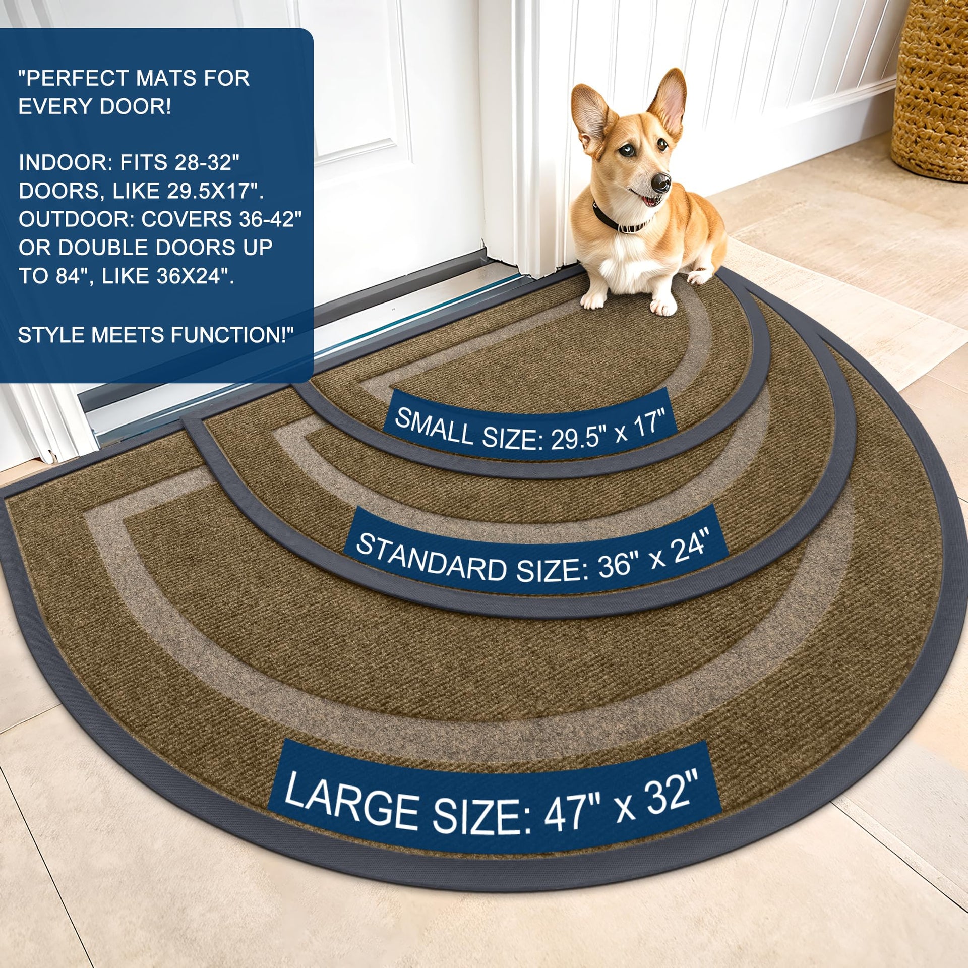 Half Circle Front Door Mat Outside 47x23 All (10.16 Sq Ft)