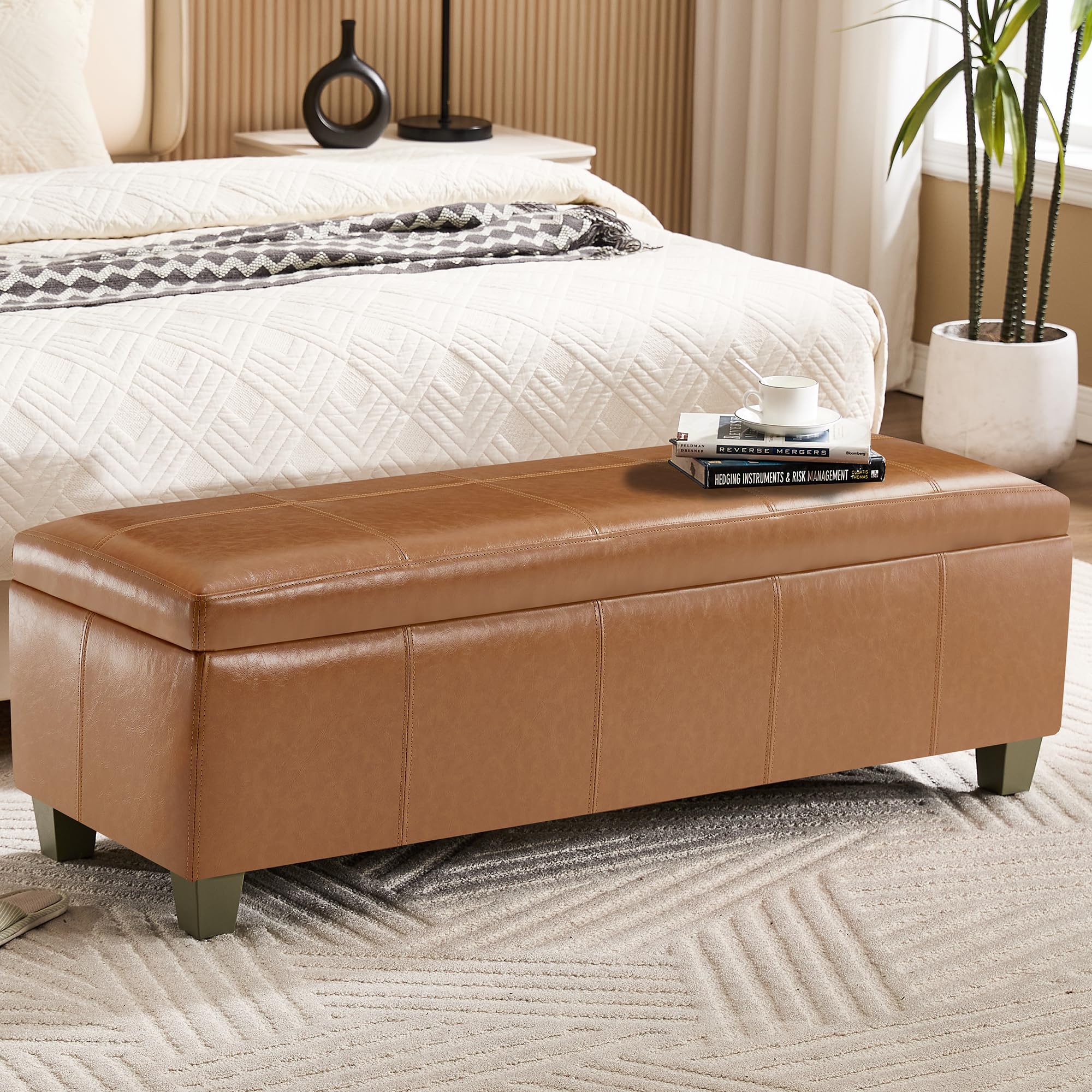 51" Faux Leather Storage Ottoman
