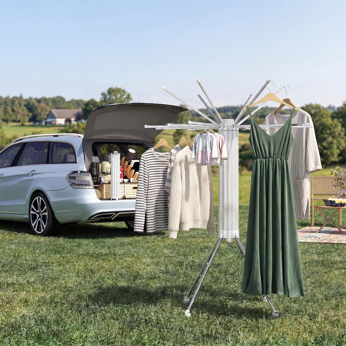 Foldable Clothes Drying Rack with Aluminum 4Legs 16Rods Single Layer