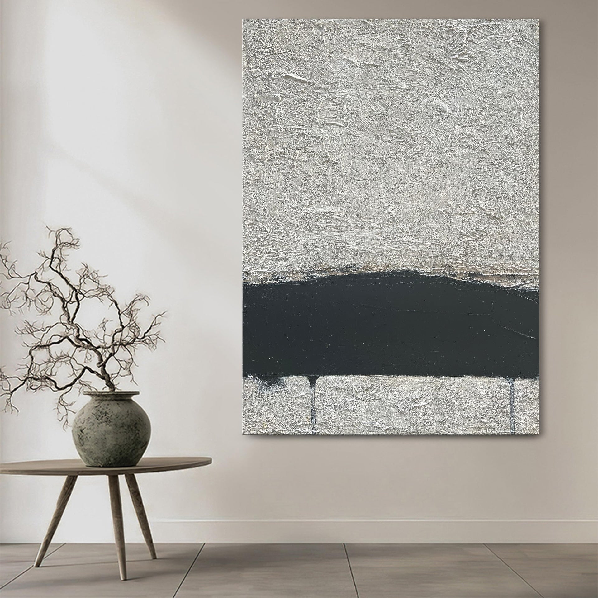 Hand Painted Minimalism Black and Gray Art Oil Painting Canvas Abstract Oil Painting Wall Art 36x24 Inch Home Wall Decoration