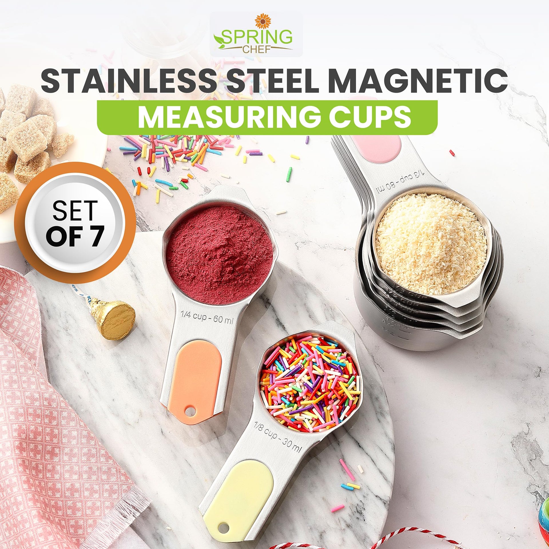 Magnetic Stainless Steel Measuring Cups Set of 7 (7 Count)