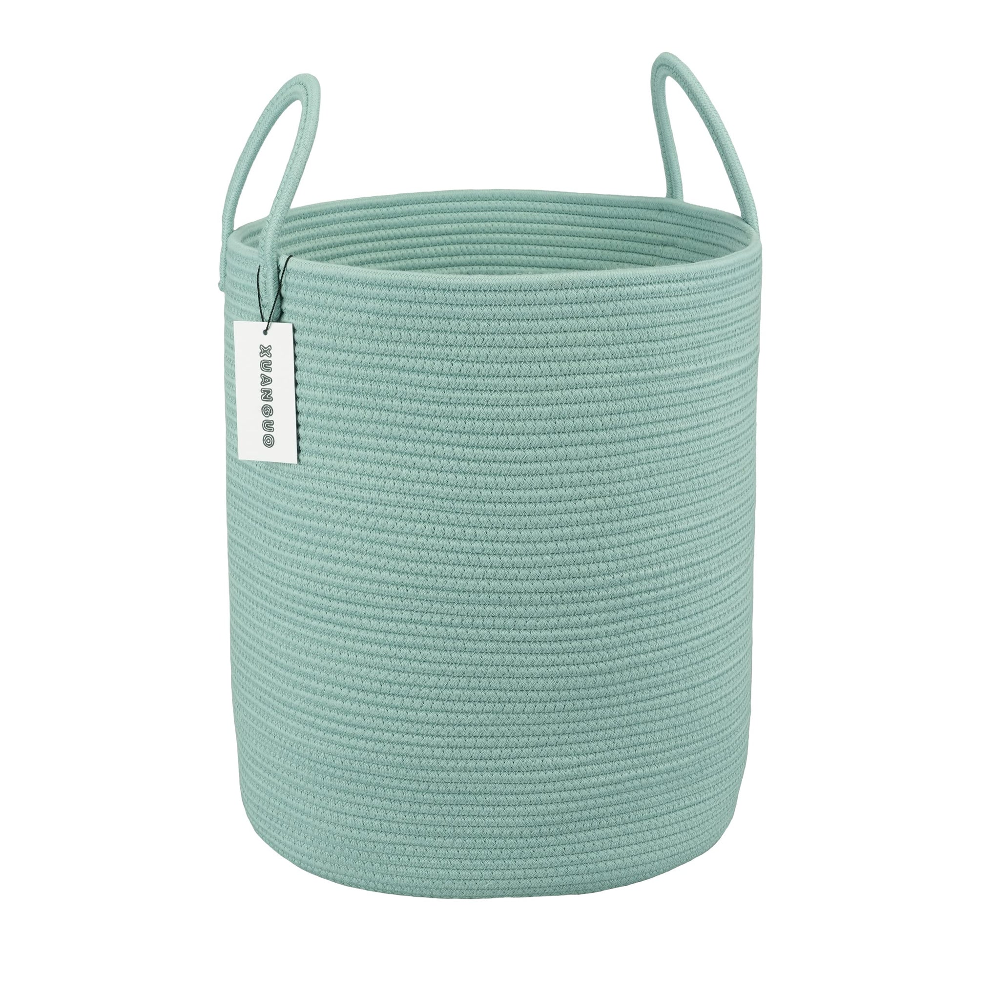 Cotton Rope Laundry Basket Hamper for Clothes Large Light Green