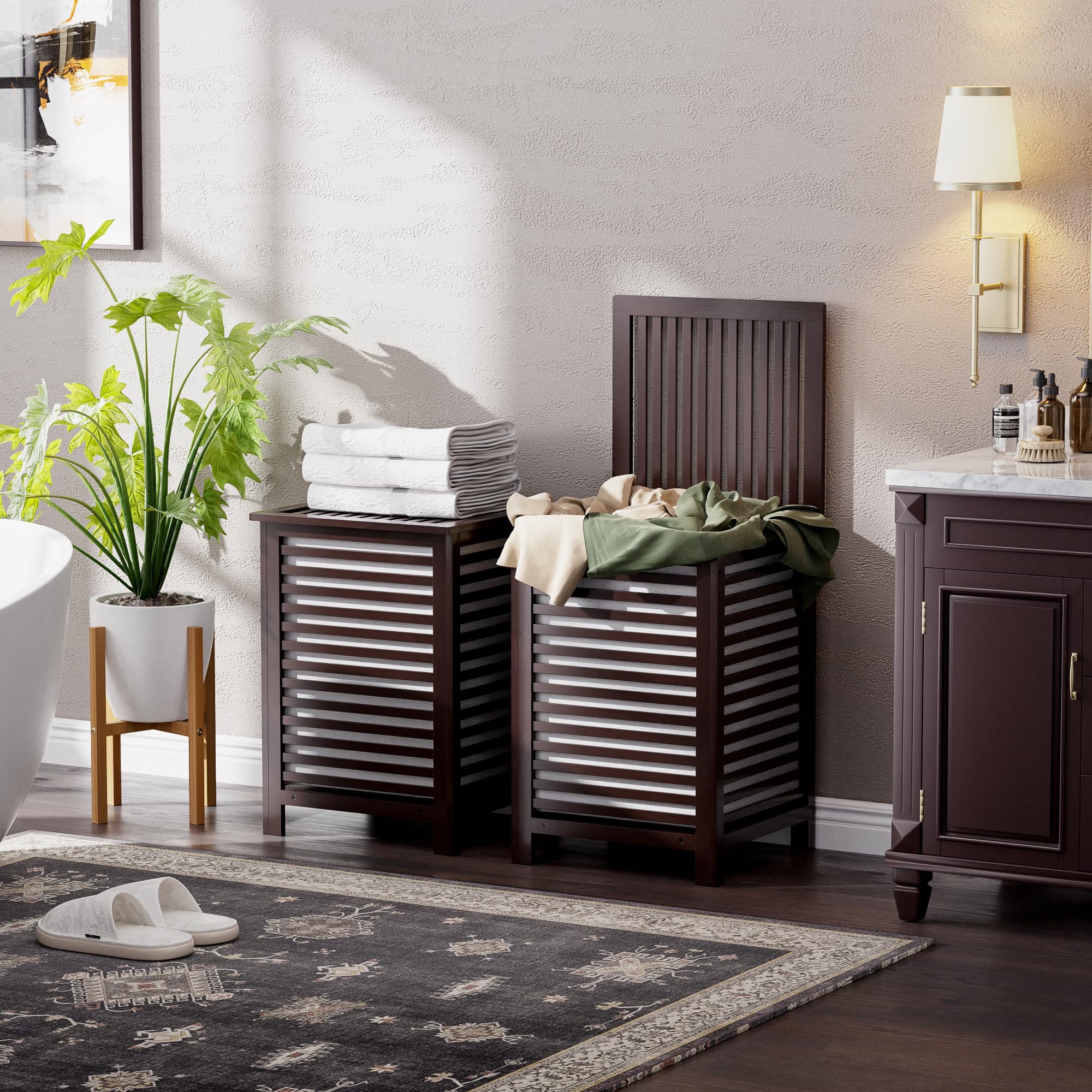 Double Laundry Hamper with Lid