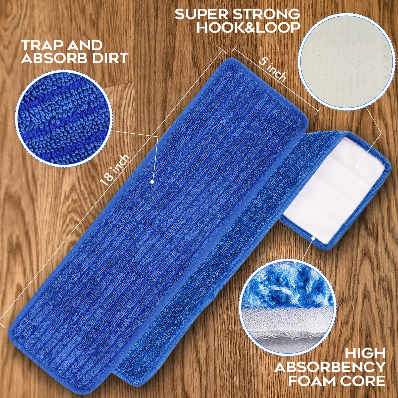 Matthew 18'' 36 Pcs Microfiber Mop Replacement Pads for Wet Dry Multi (36 Count)