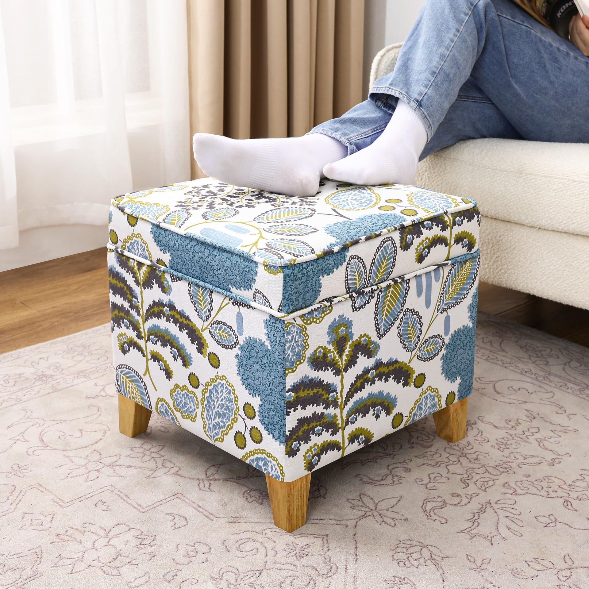 18 Inch Linen Storage Ottoman Cube