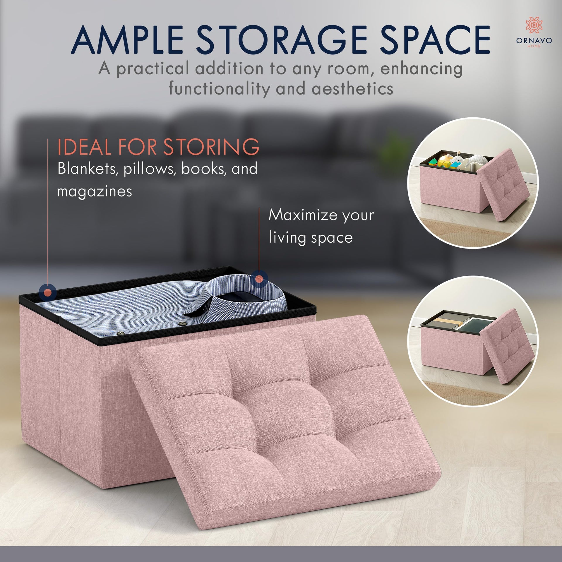 Small Rectangle Storage Ottoman Set of 2 (2 Count)