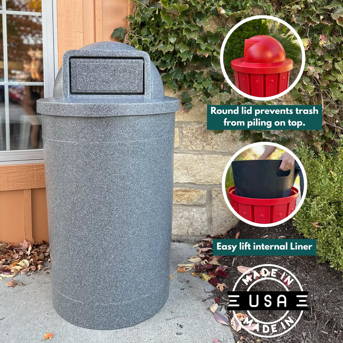 Campus Collection 55 Gallon Plastic Commercial Garbage Can with Push Lid