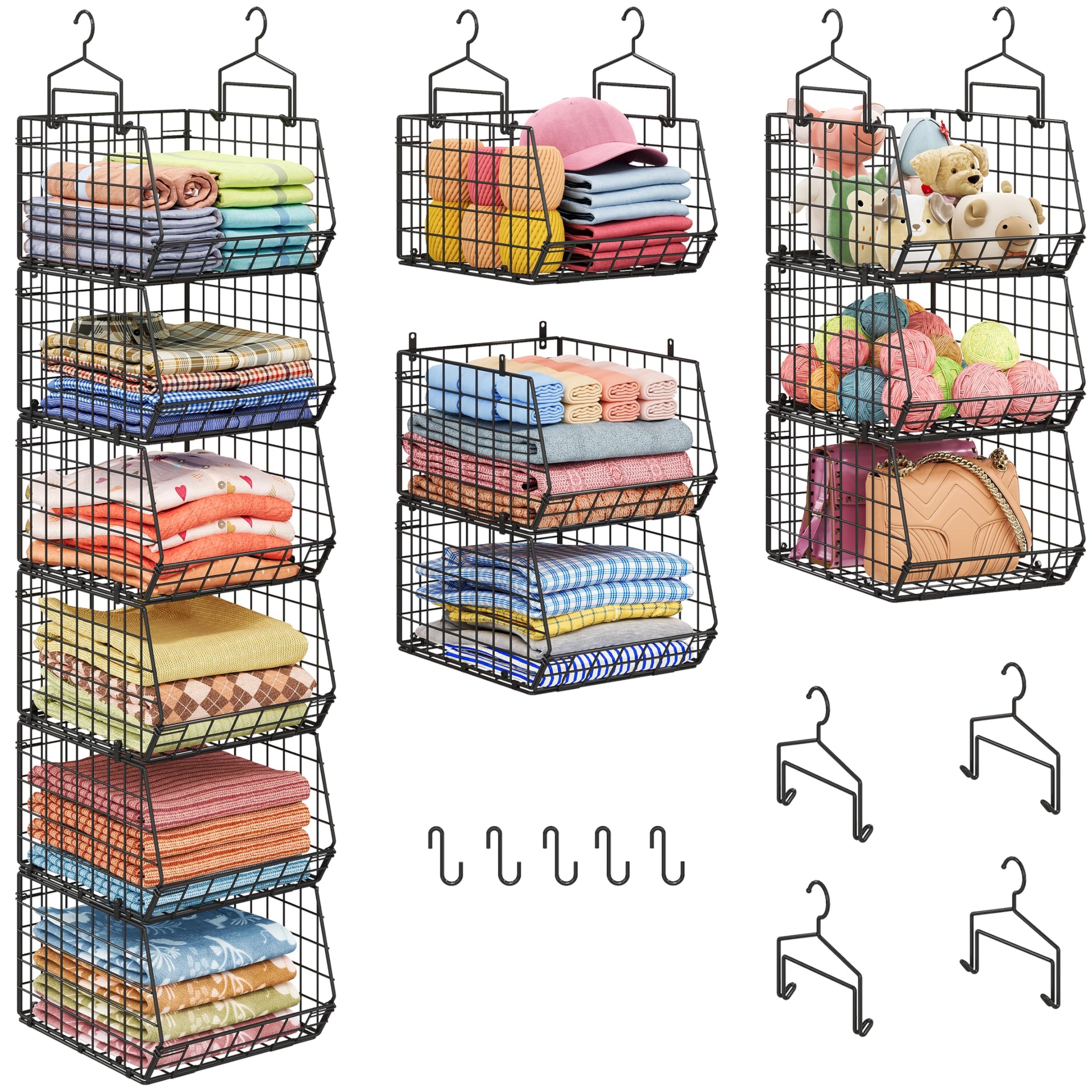 6 Tier Extended Depth Hanging Closet Organizers and Storage for Closet Organization (6 Count)