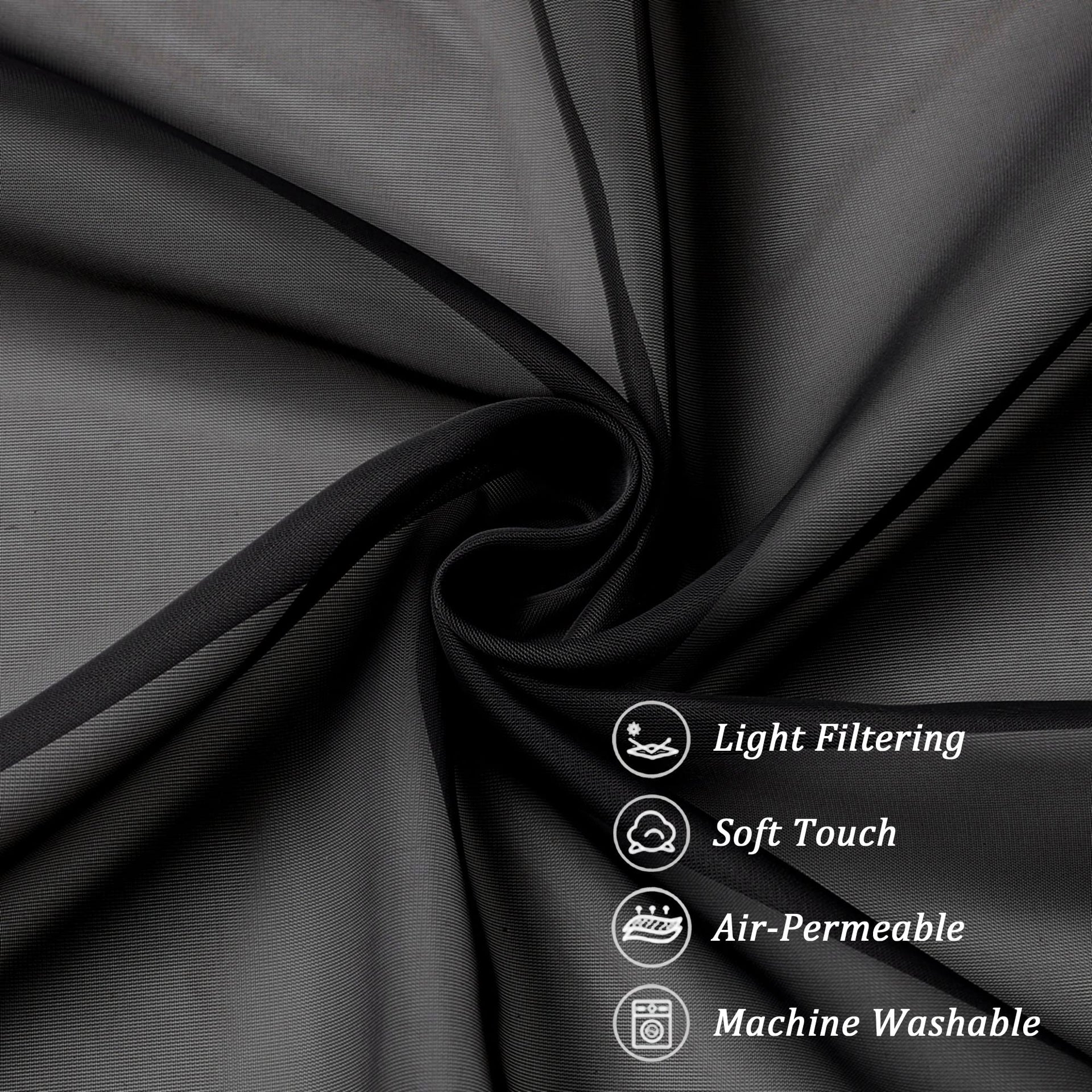 Black Sheer Scarf Valances for Windows 216 Inch Extra Long (2 Count)