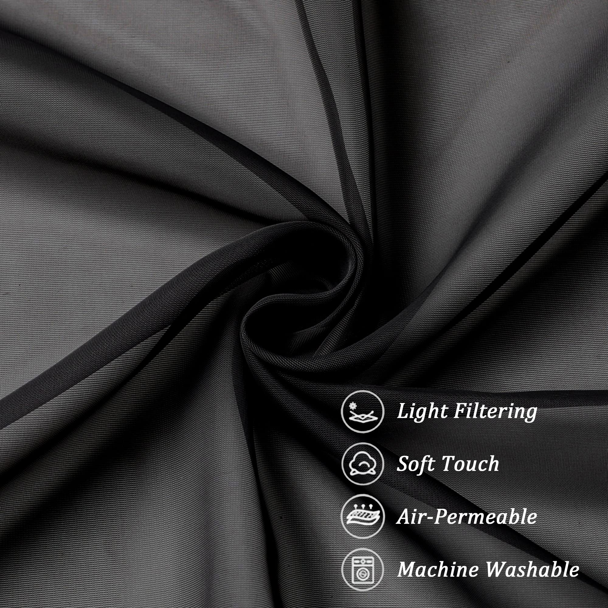 Black Sheer Scarf Valances for Windows 216 Inch Extra Long (2 Count)