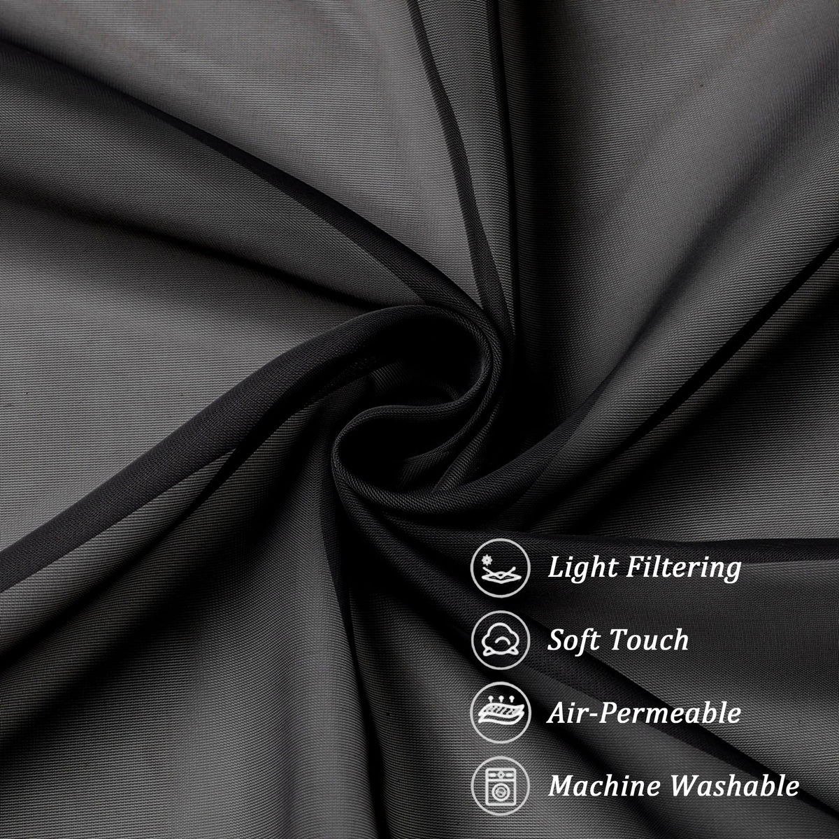 Black Sheer Curtains 45 Inches Length 2 Panels