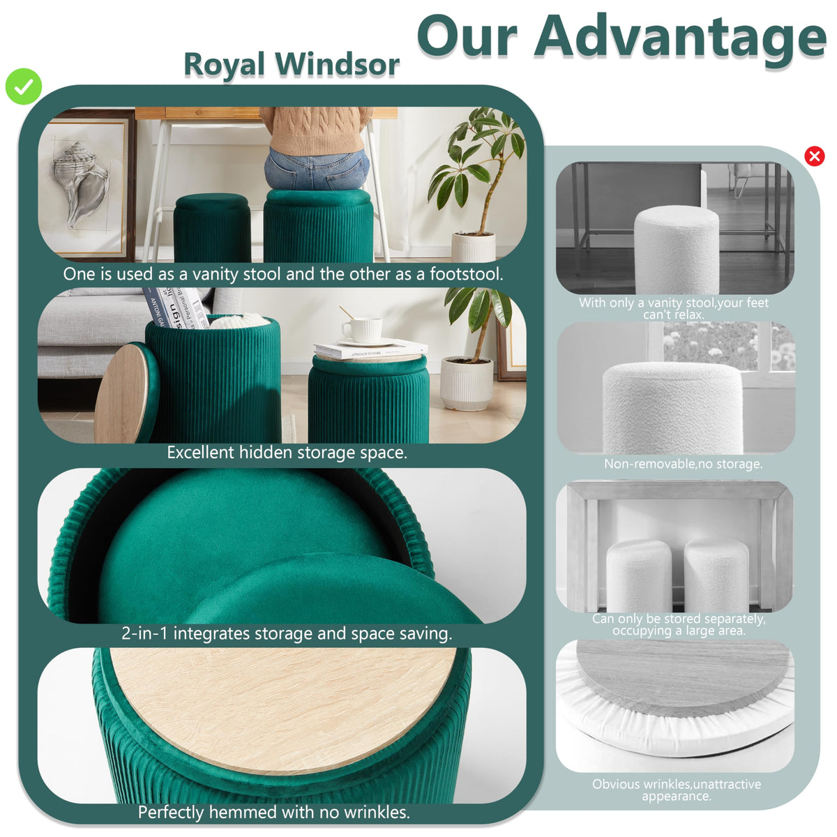 Round Ottoman with Storage Set of 2