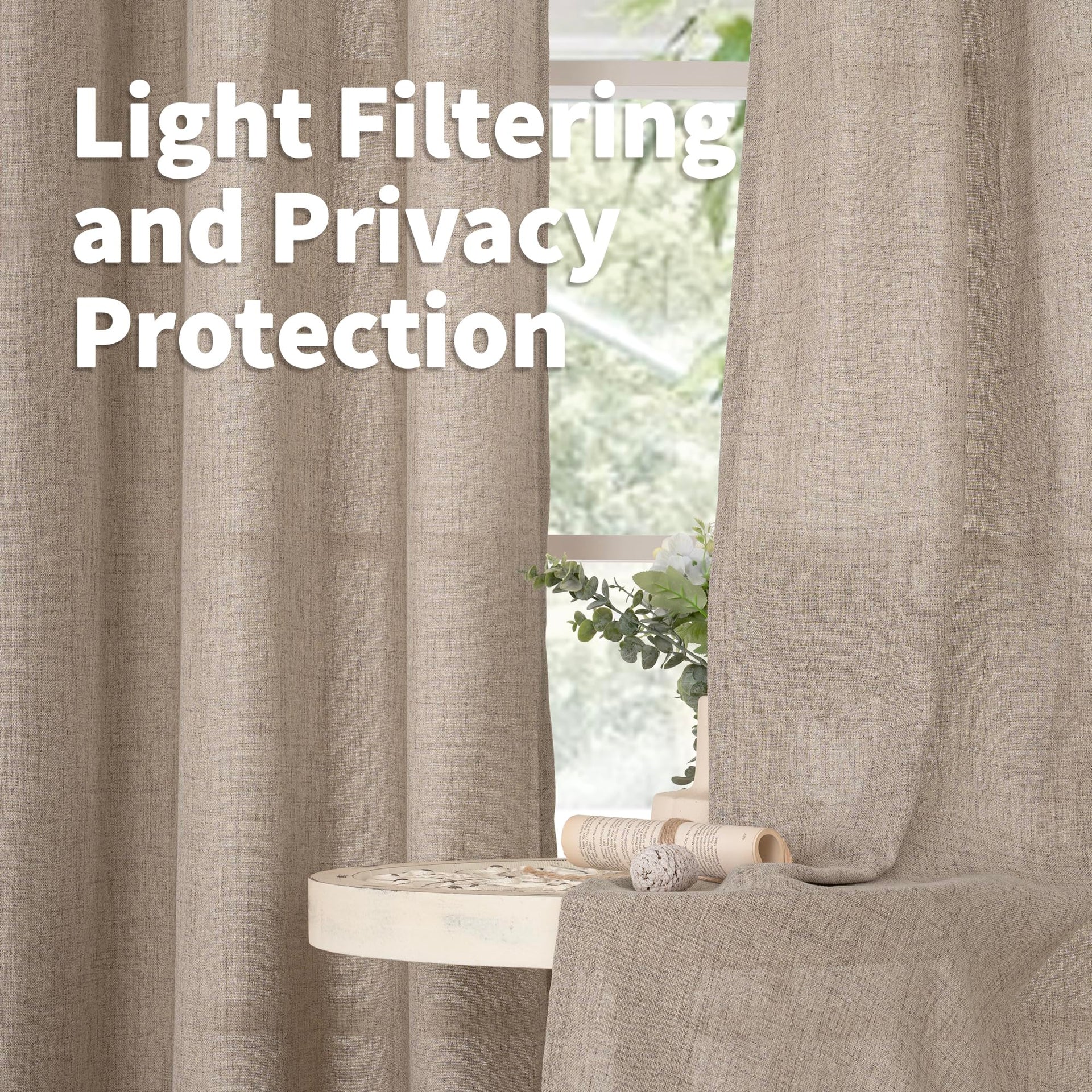 Linen Semi Sheer Curtains 95 Inches Long 2 Panels for Living Room (2 Count)