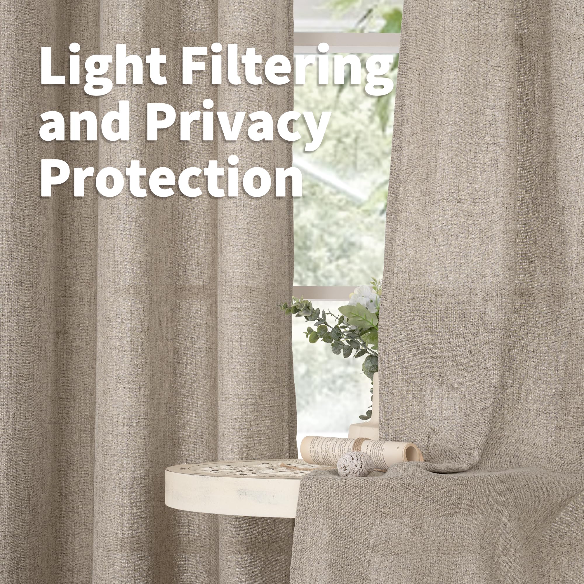 Linen Semi Sheer Curtains 95 Inches Long 2 Panels for Living Room (2 Count)