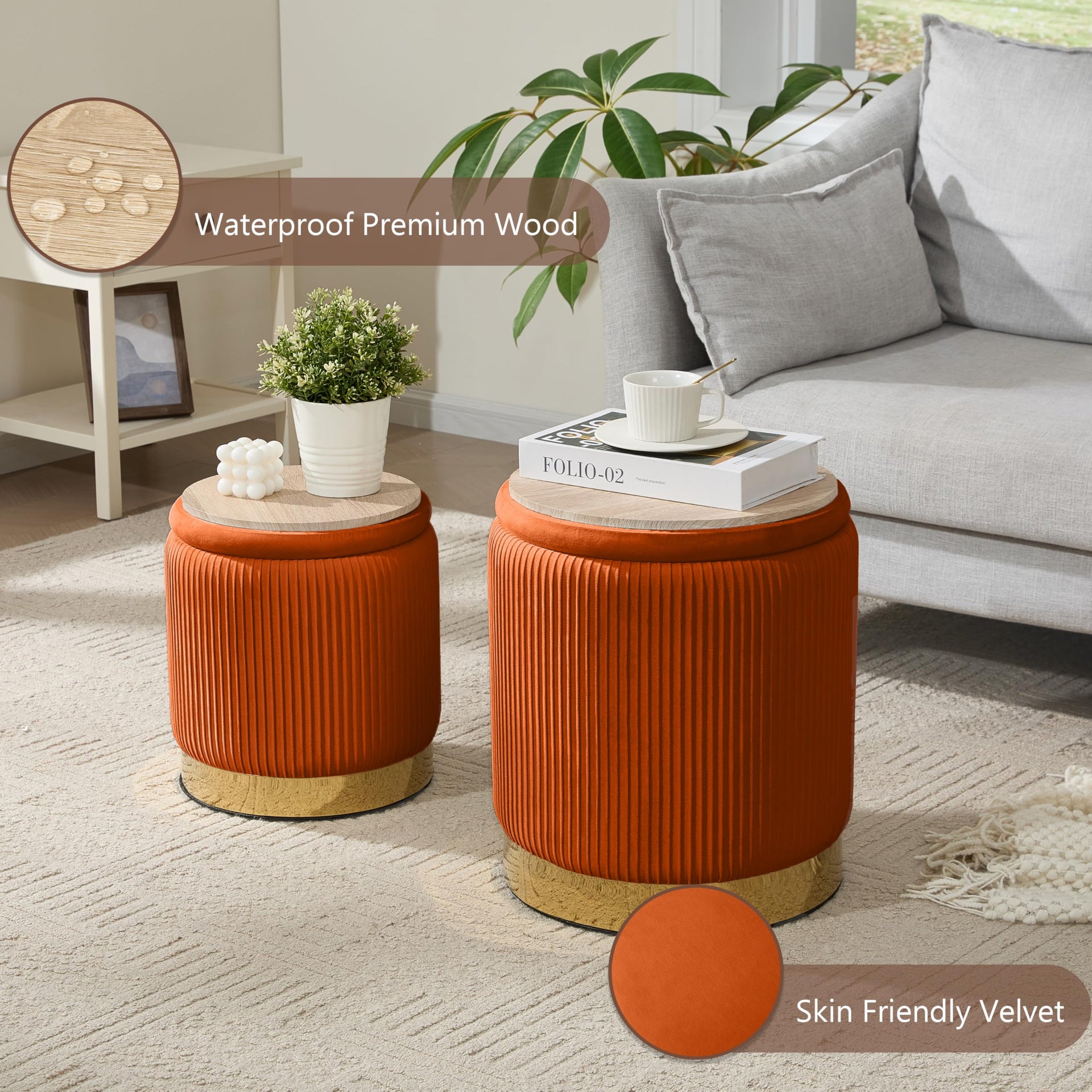 Round Ottoman with Storage Set of 2 (2 Count)