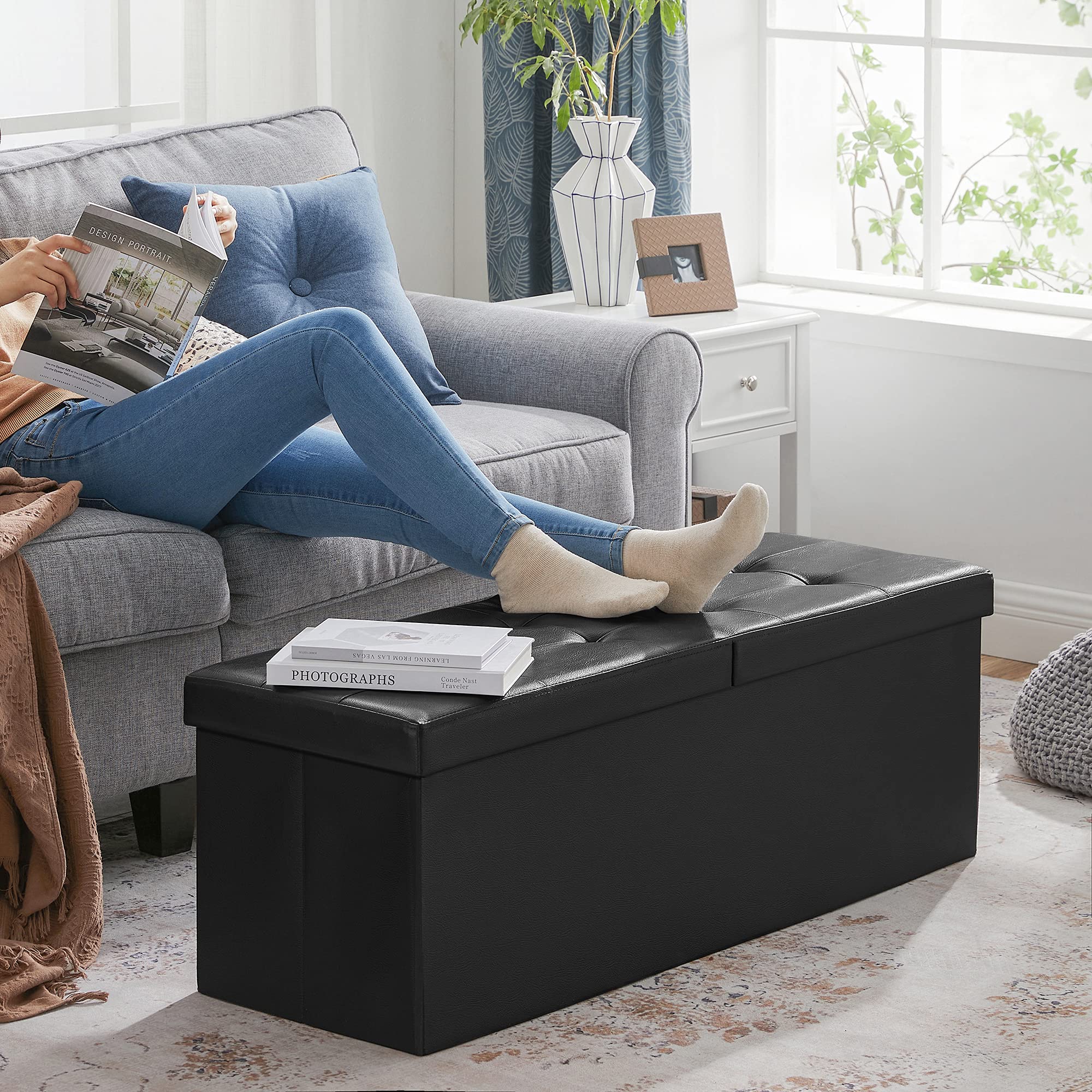 43.3 Inches Folding Storage Ottoman Bench with Flipping Lid