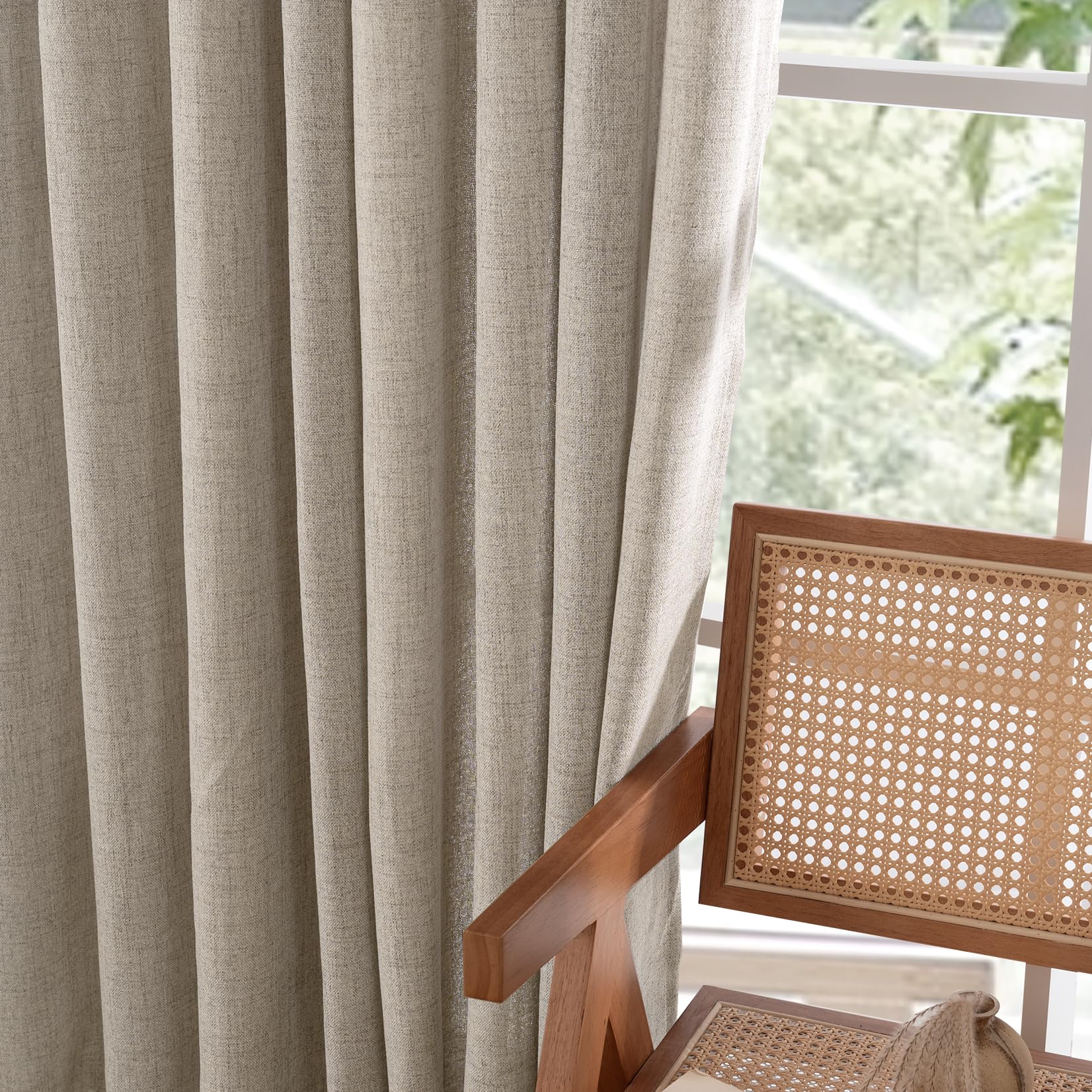 Linen Semi Sheer Curtains 95 Inches Long 2 Panels for Living Room (2 Count)