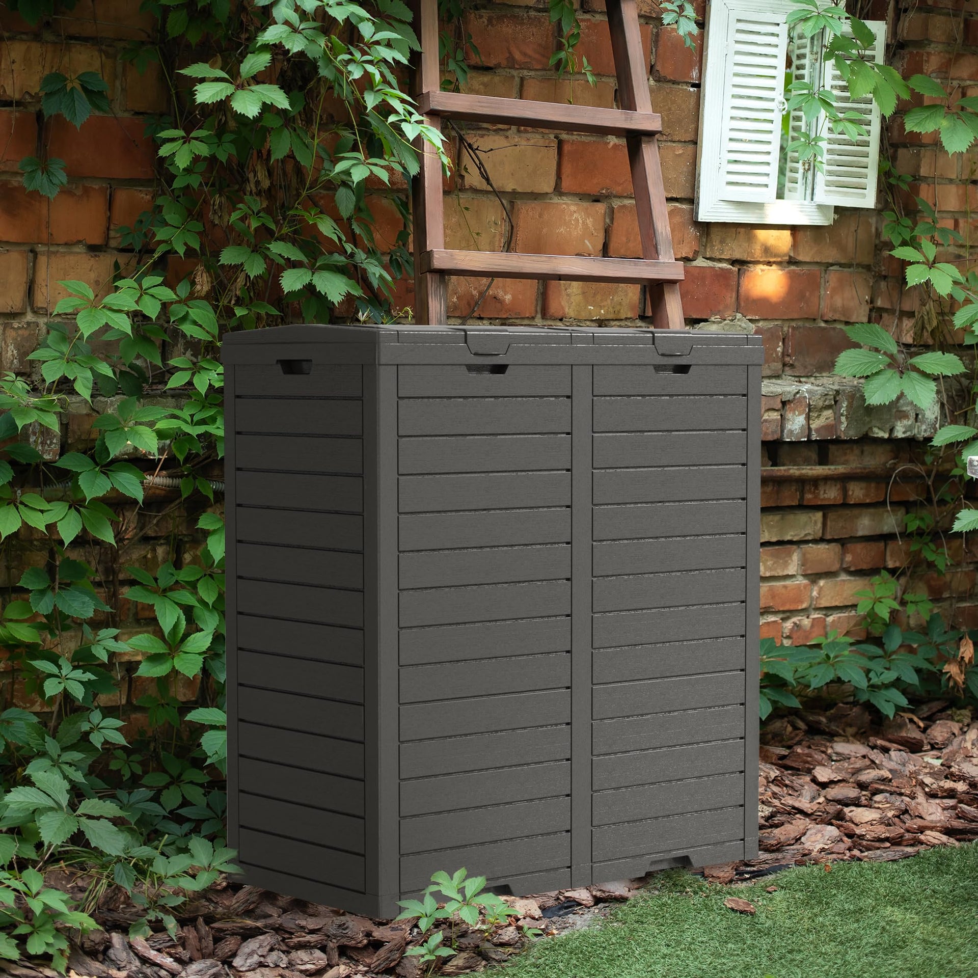 62 Gallon Outdoor Trash Can with Tiered Lid and Drip Tray
