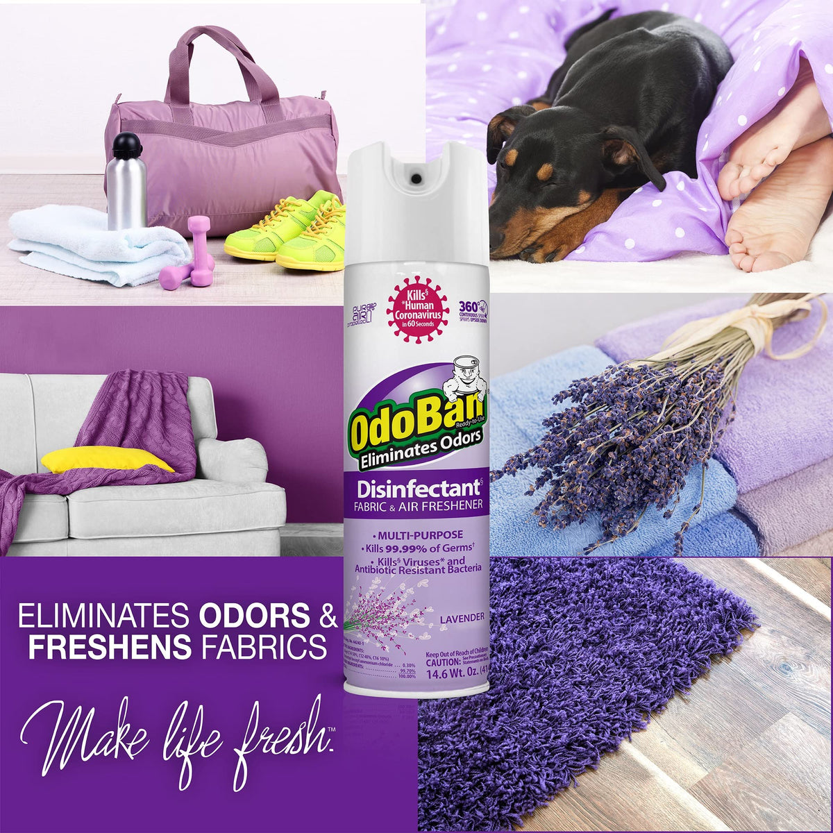 Ready-to-Use Disinfectant and Harsh Aroma Eliminator, Cleaner and Fabric/Air Freshener, Set of 2, 14.6 Ounce 360-Degree Continuous Spray and 32 Ounce Trigger Spray, Lavender Scent (46.6 Fl Oz)