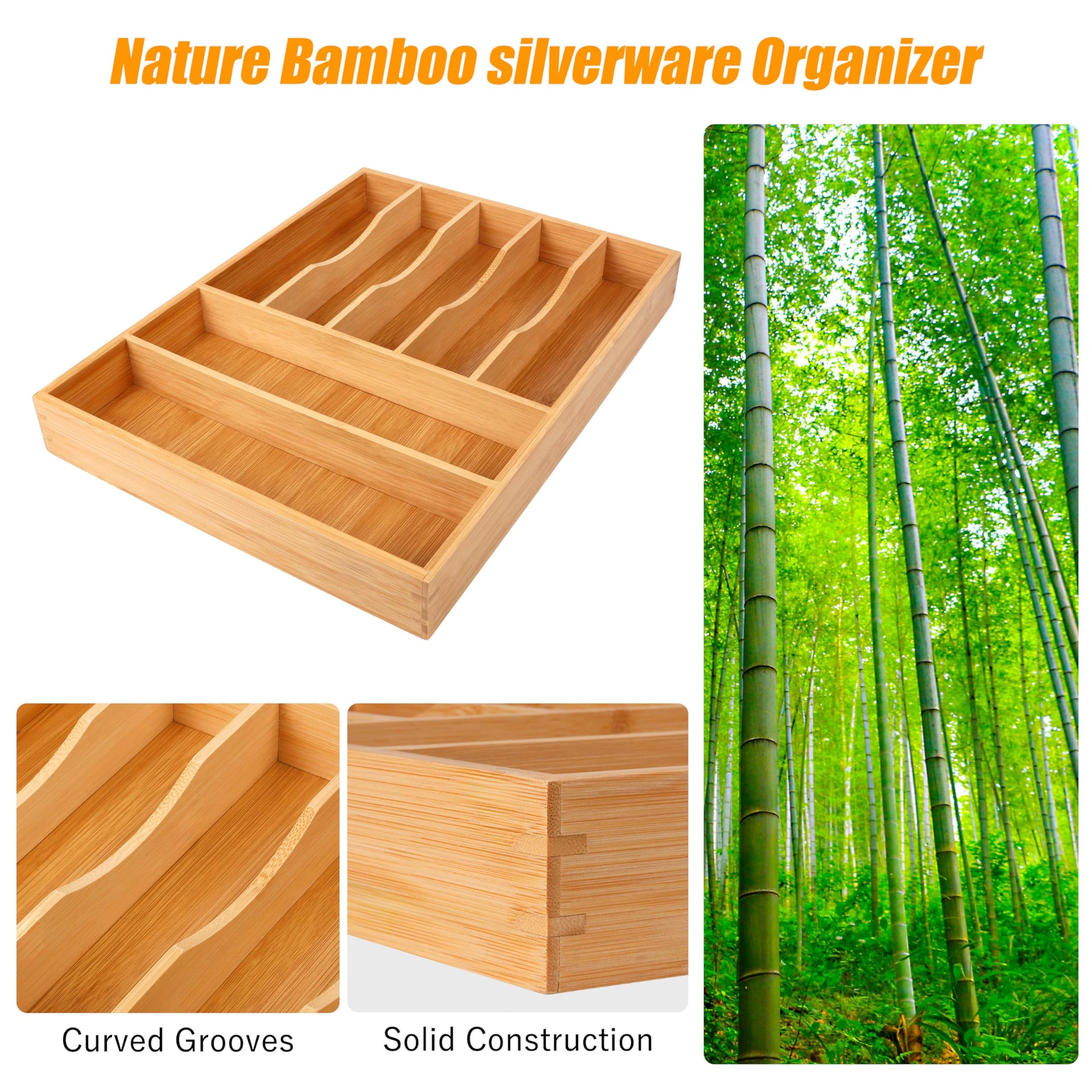 Bamboo Silverware Drawer Organizer