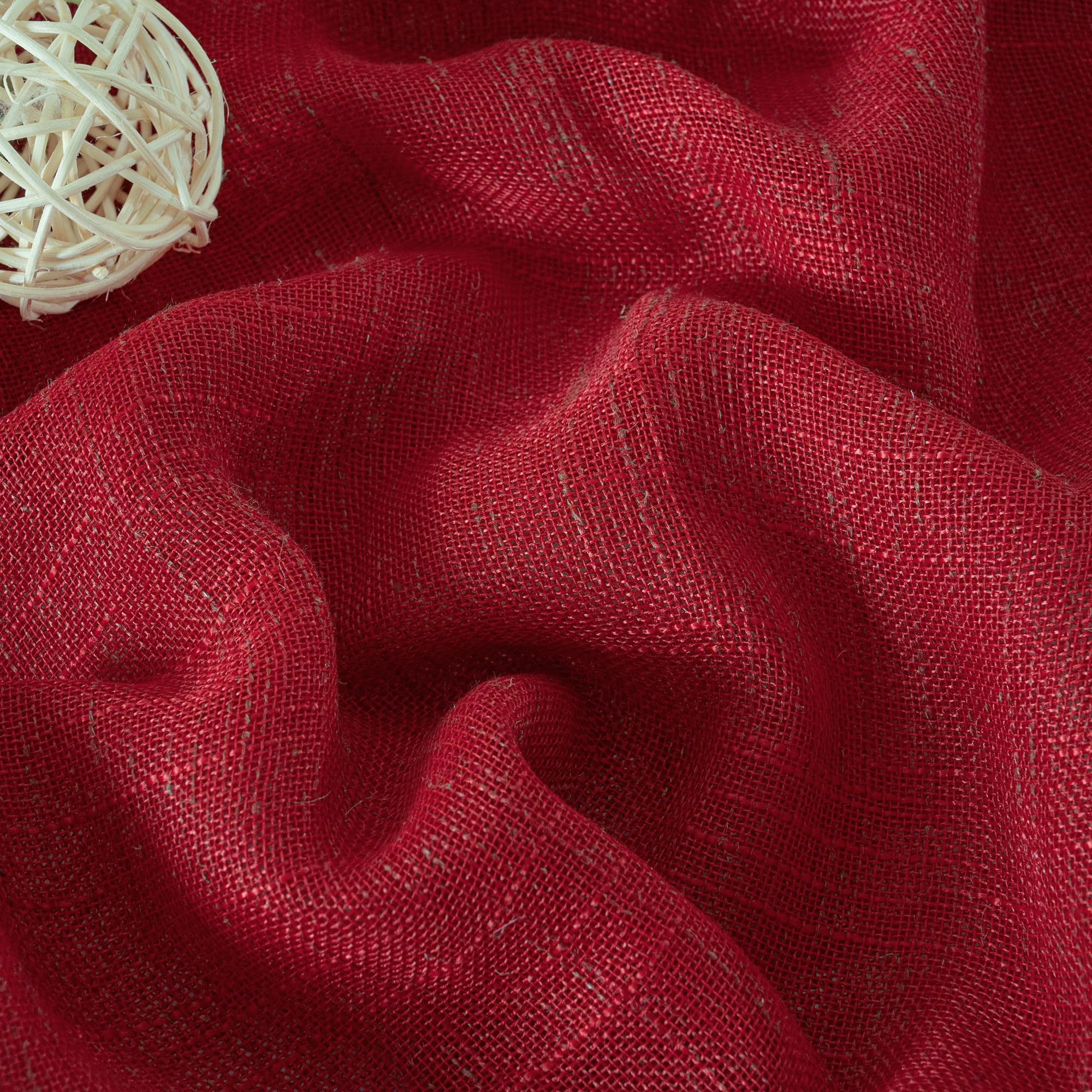 Red Linen Kitchen Window Curtains 45 Inch Length (2 Count)