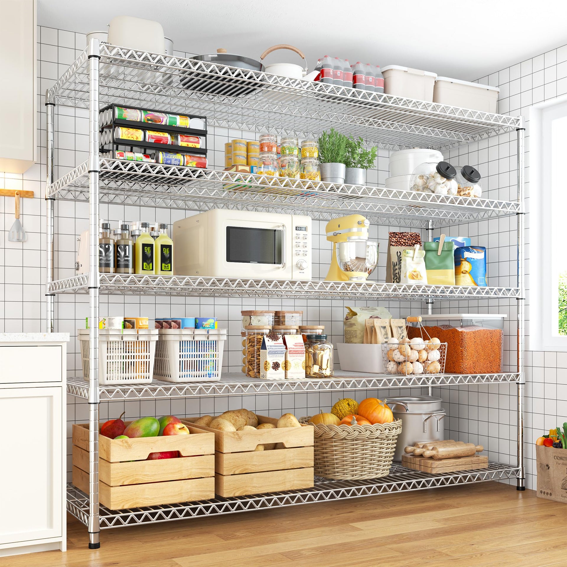 55.5" W Storage Shelves 3200LBS Metal Shelving 5 Tier Wire Shelving Garage Shelving Heavy Duty Metal Shelves for Shelving Unit Commercial Adjustable Shelf