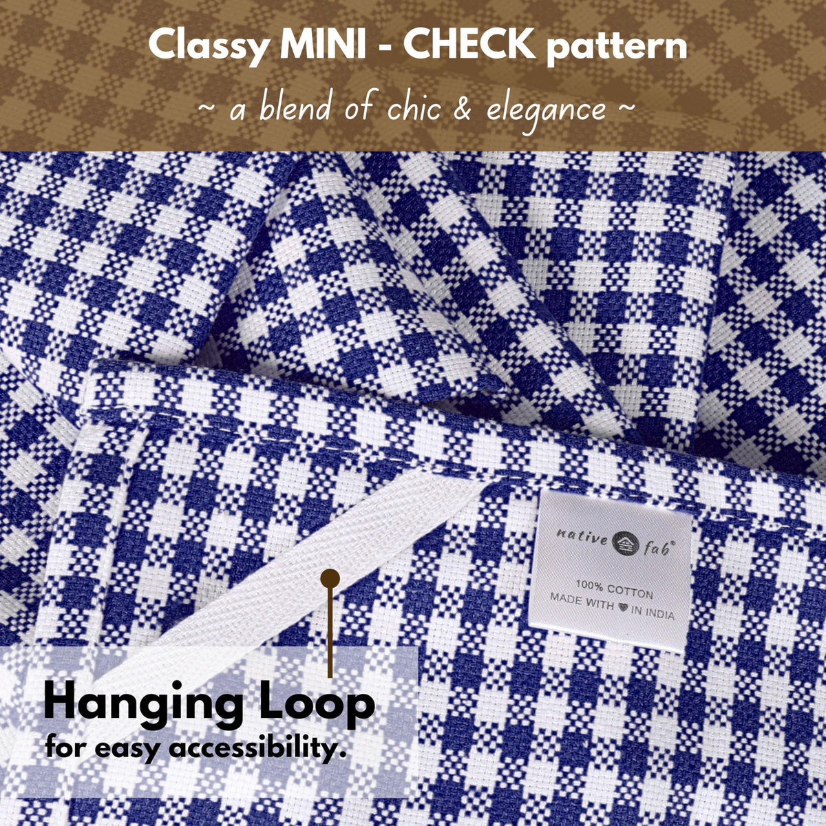 6 Pack Gingham Mini Check Kitchen Hand Towels Set 16"x26" (6 Count)