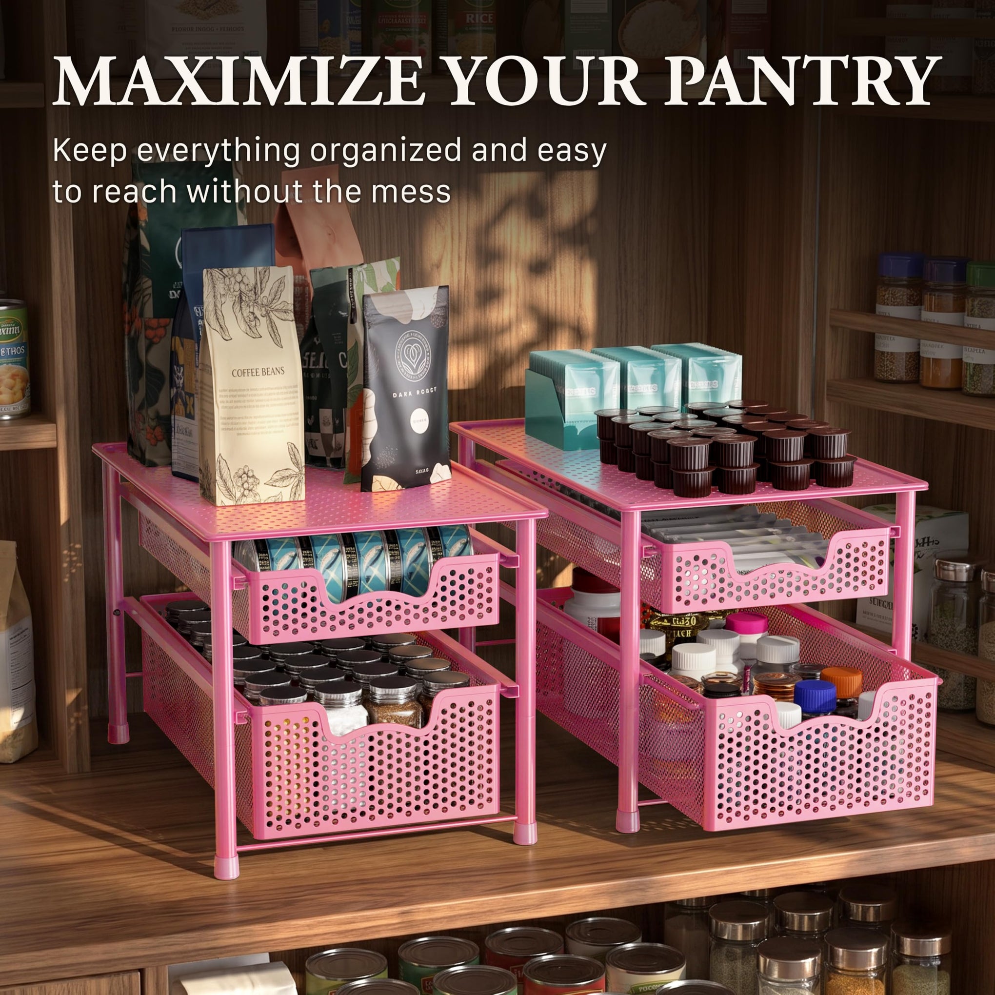 Stackable 2 Tier Sliding Basket Organizer Drawer