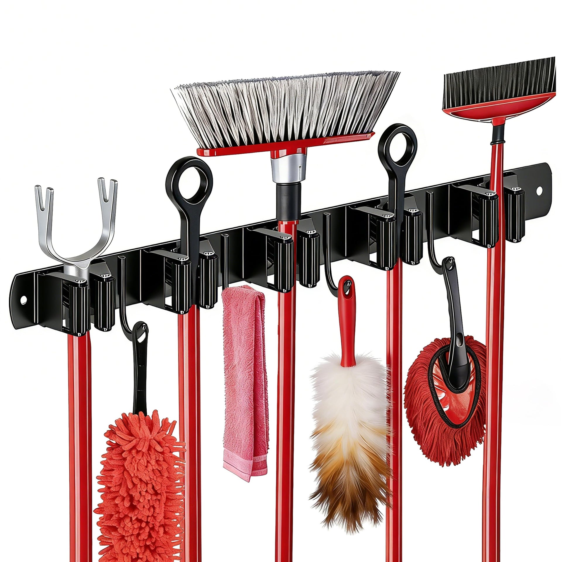 SUS304 5 Racks and 4 Hooks Mop and Broom Holder Wall Mount