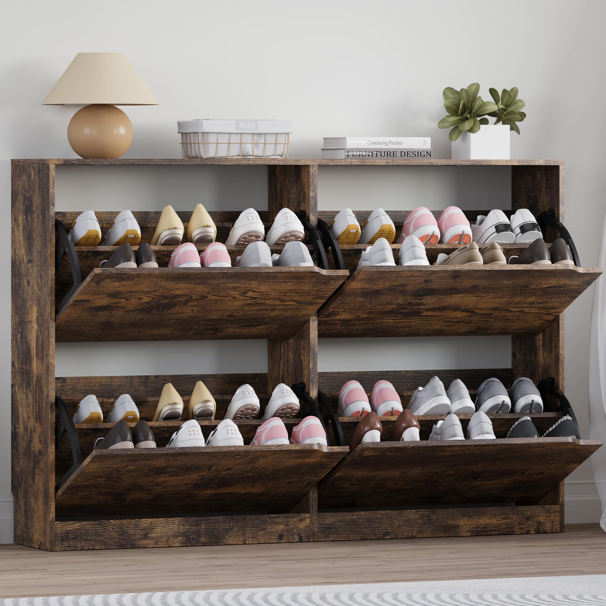Shoe Cabinet with 4 Flip Drawers