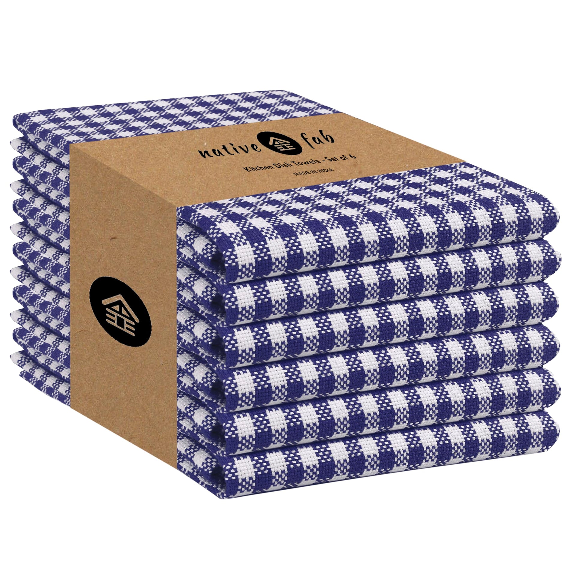 6 Pack Gingham Mini Check Kitchen Hand Towels Set 16"x26" (6 Count)