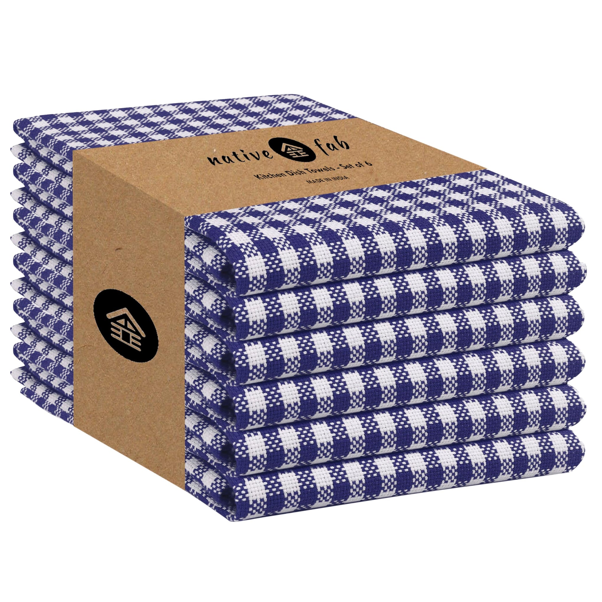 6 Pack Gingham Mini Check Kitchen Hand Towels Set 16"x26" (6 Count)