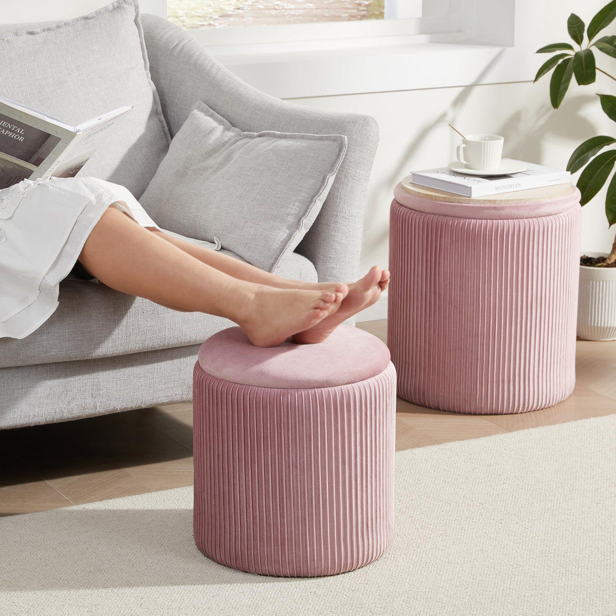Round Ottoman with Storage Set of 2