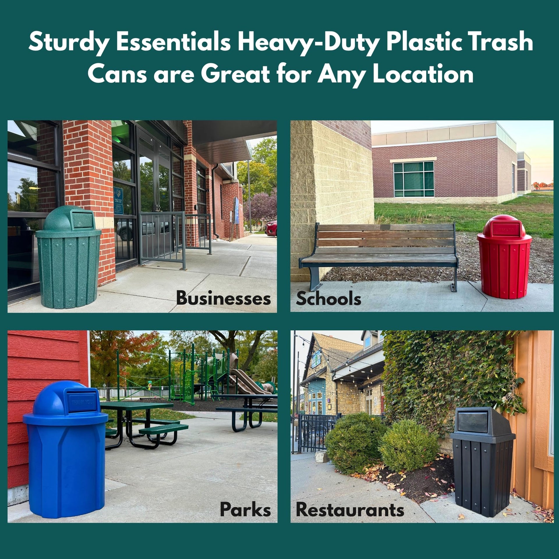 Campus Collection 32 Gallon Plastic Commercial Garbage Can with Push Lid