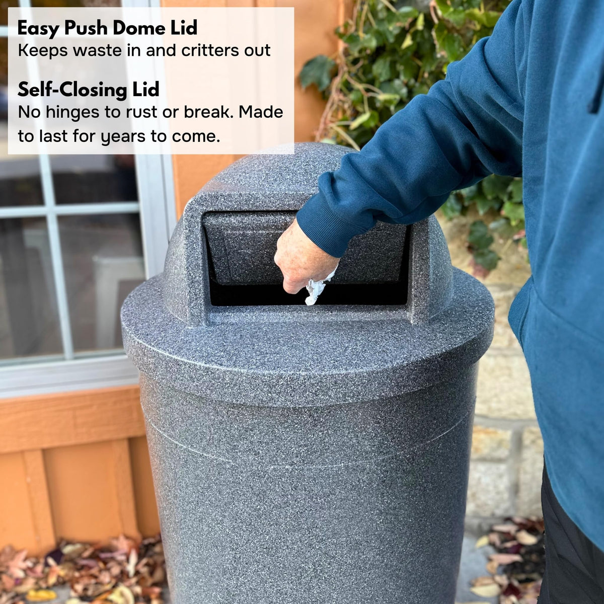 Campus Collection 55 Gallon Plastic Commercial Garbage Can with Push Lid