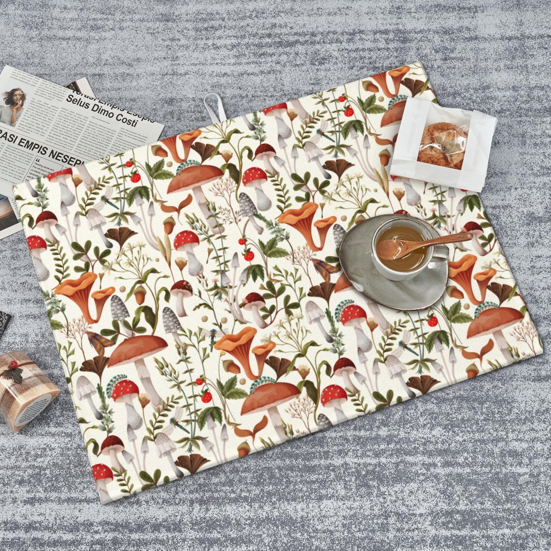 Boho Mushroom Decor Dish Drying Mat for Kitchen Counter 18"x24"