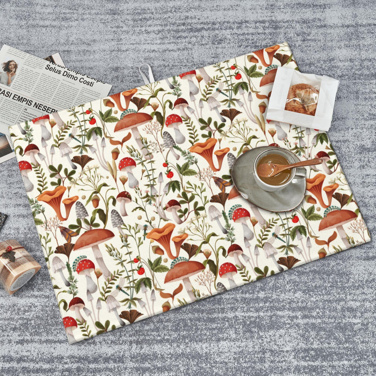 Boho Mushroom Decor Dish Drying Mat for Kitchen Counter 18"x24"