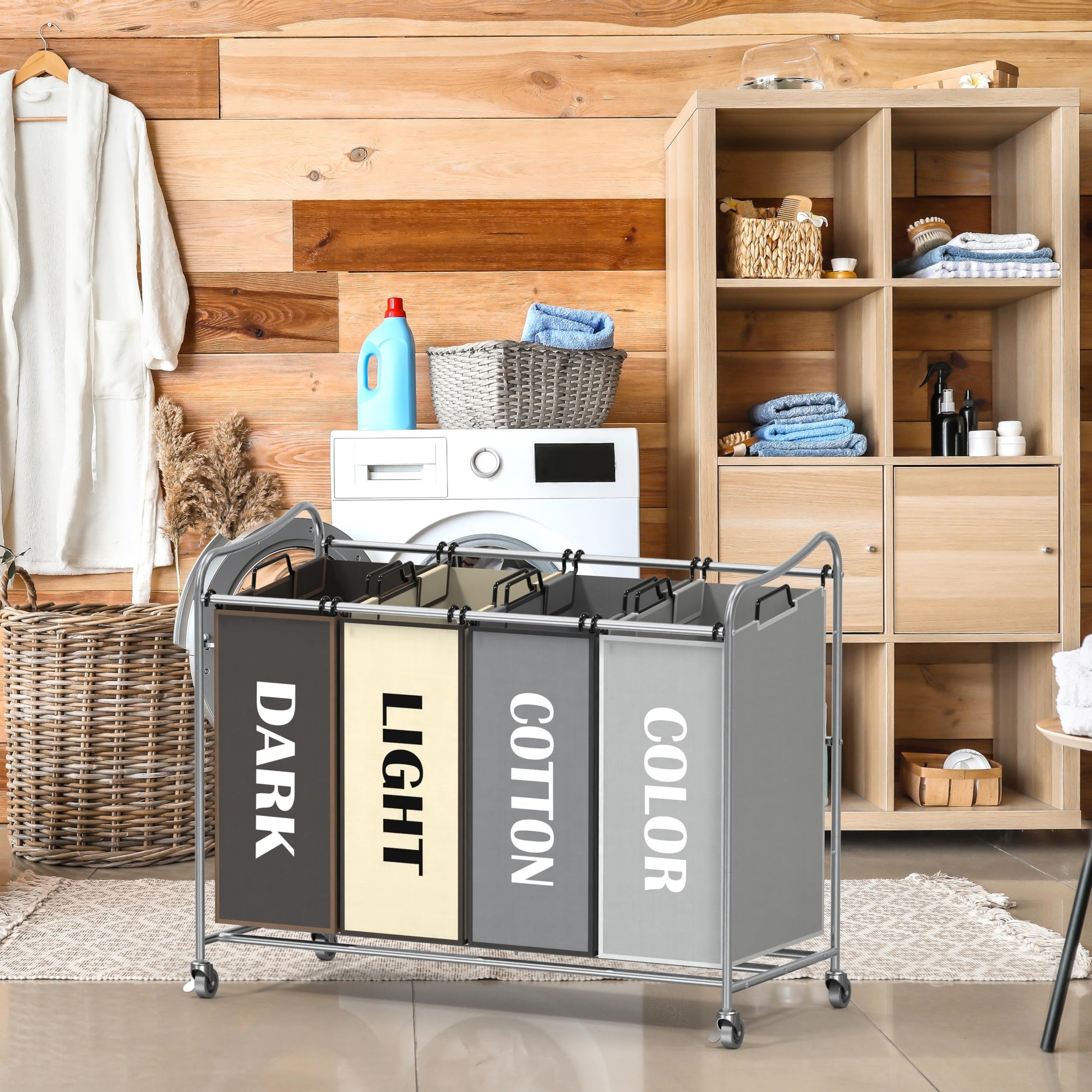 4 Bag Heavy Duty Laundry Sorter Rolling Cart (12 Count)