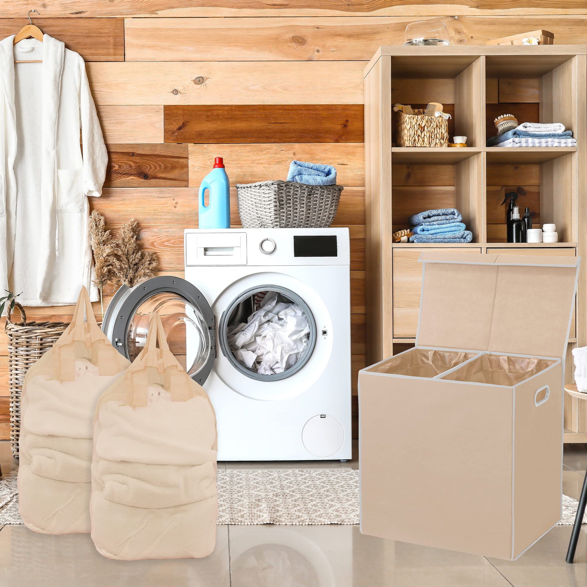 Double Laundry Hamper with Lid & Removable Bags