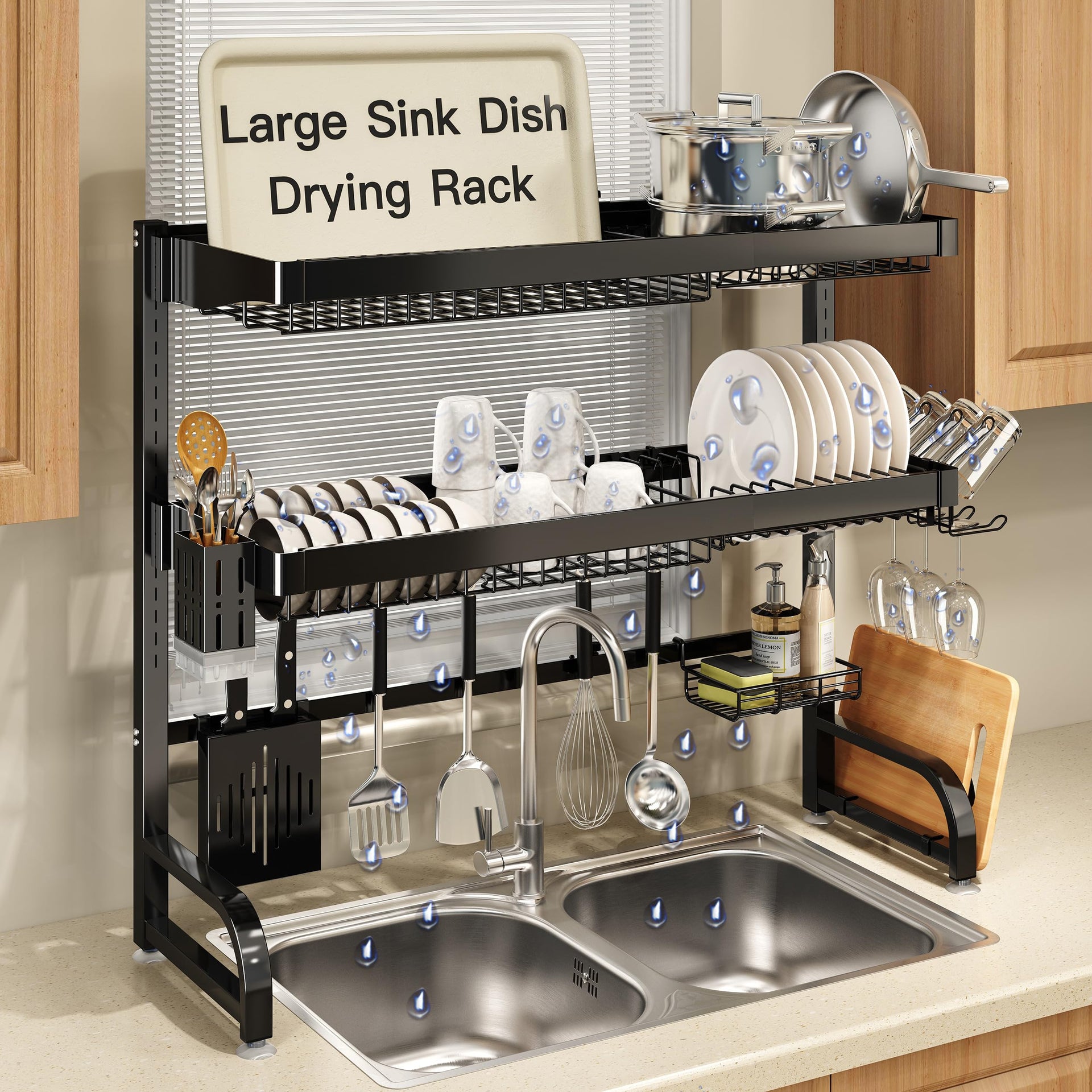 3 Tier Extra Large Stainless Steel Over The Sink Dish Drying Rack