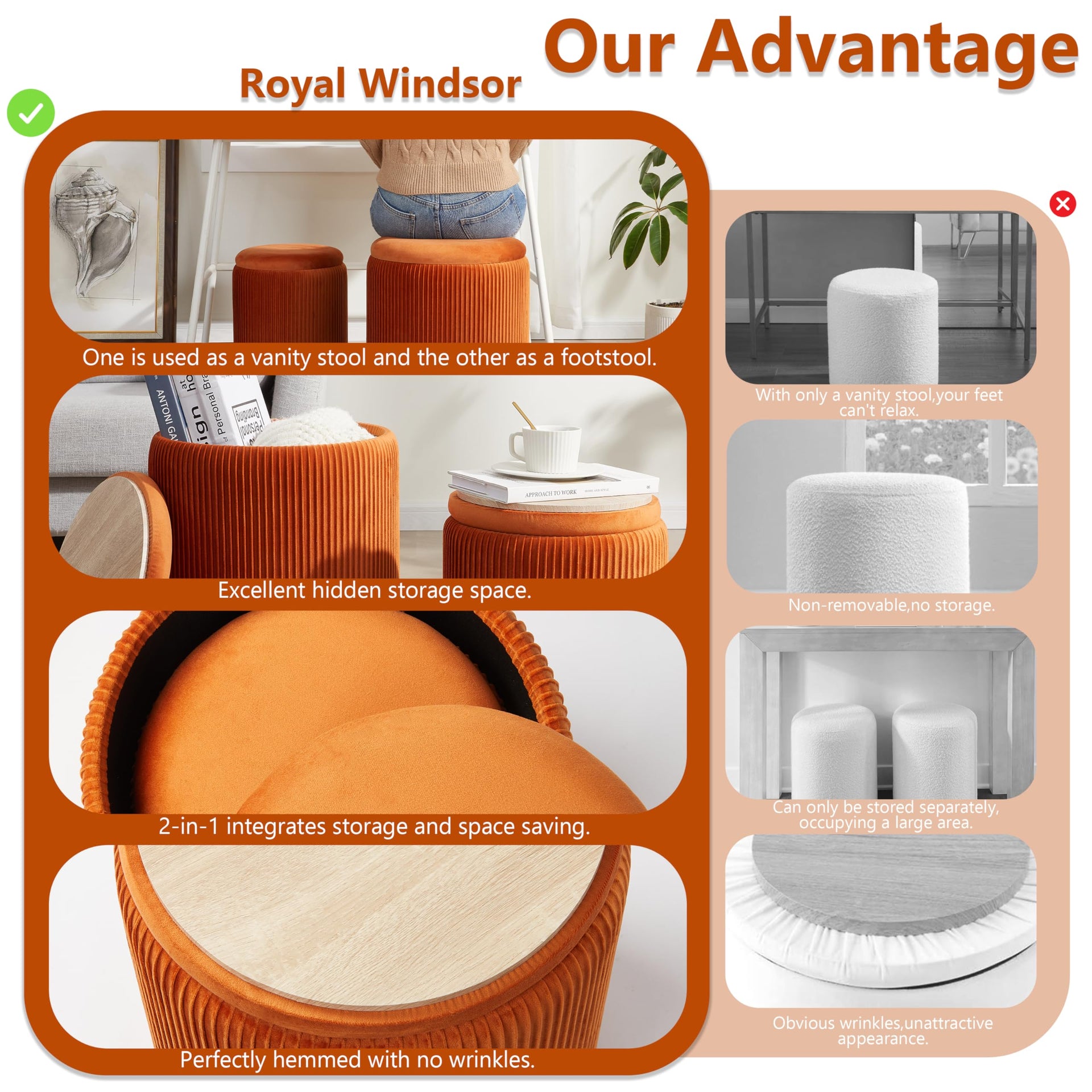 Round Ottoman with Storage Set of 2