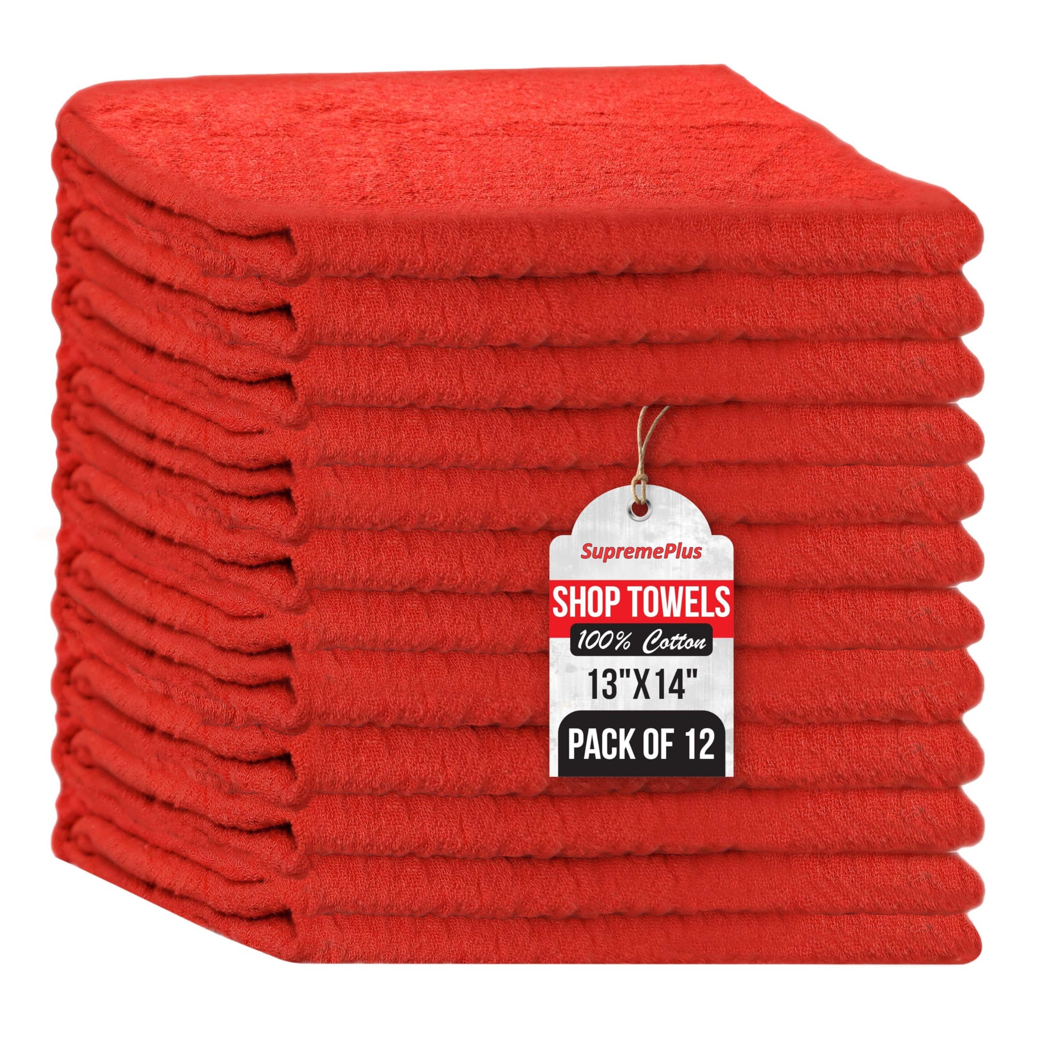 Premium Red 100% Cotton Shop Towels (12 Count) - ModHome Supplies
