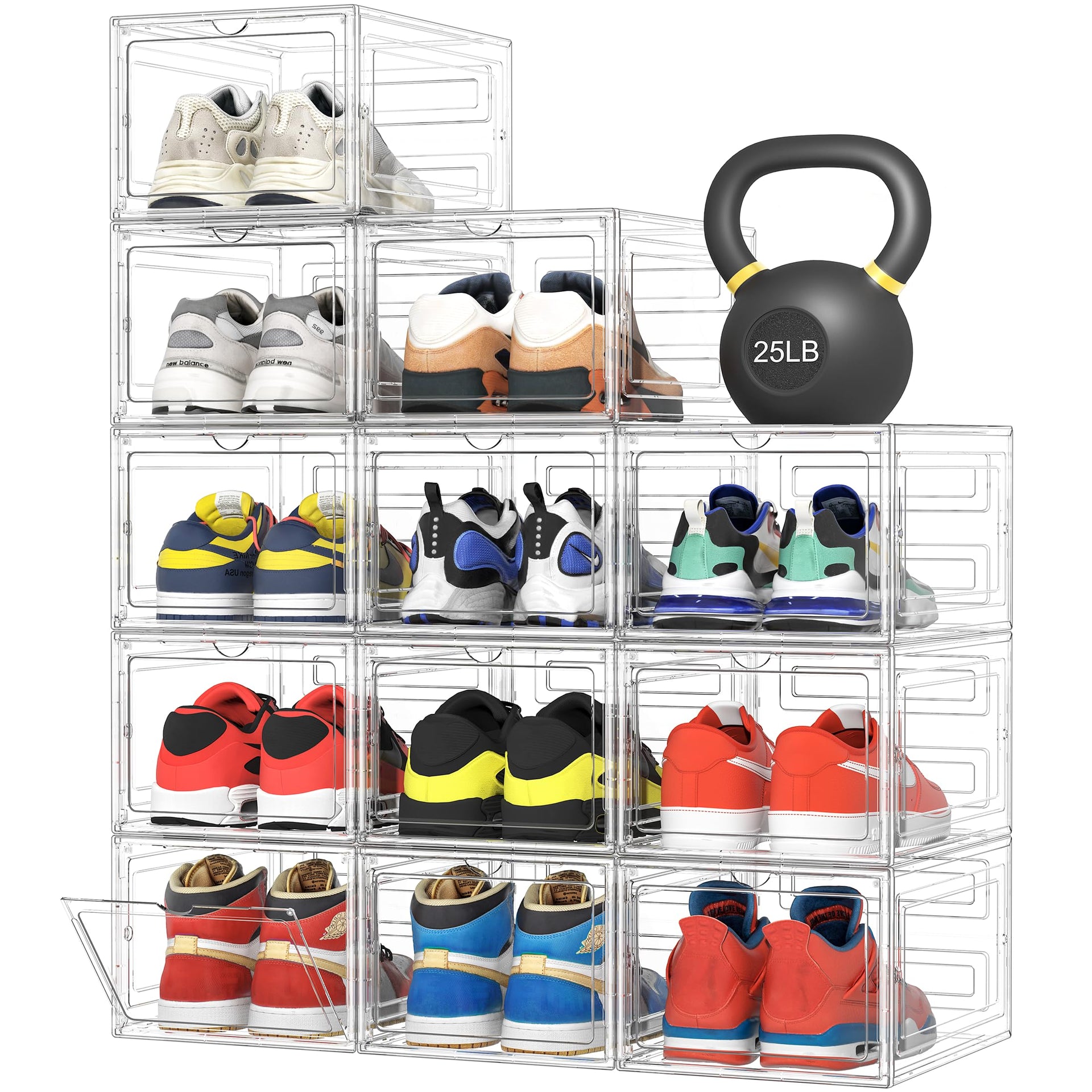 Upgraded Hard Shoe Storage Box 12 Pack XL Clear Shoe Organizer (12 Count)