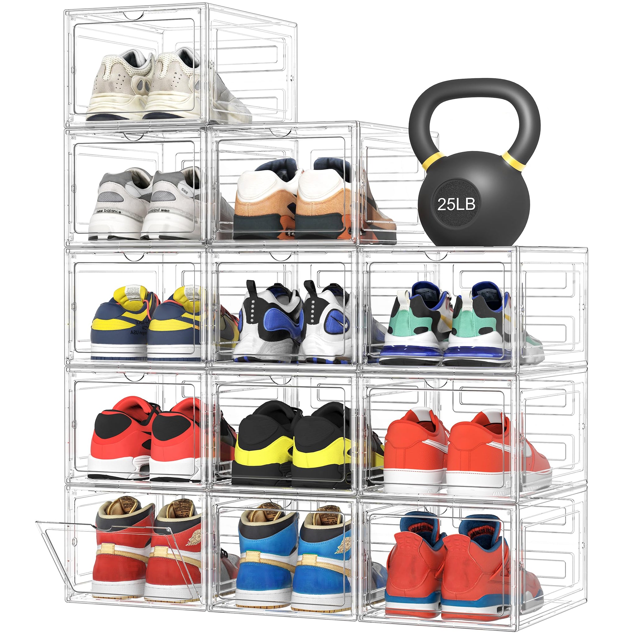 Upgraded Hard Shoe Storage Box 12 Pack XL Clear Shoe Organizer (12 Count)