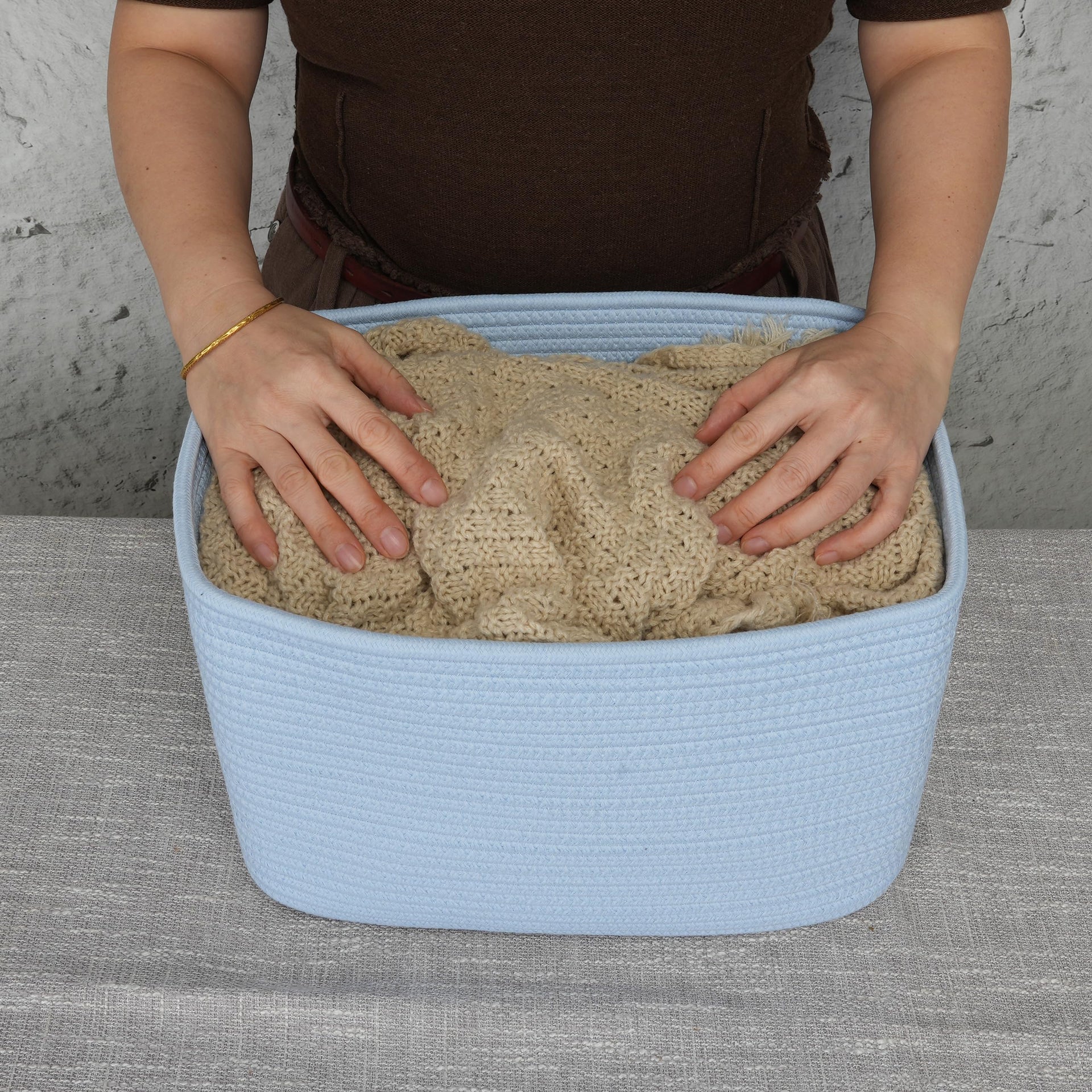 Woven Cotton Rope Storage Baskets 15x10x9.3" 3 Pack Light Blue