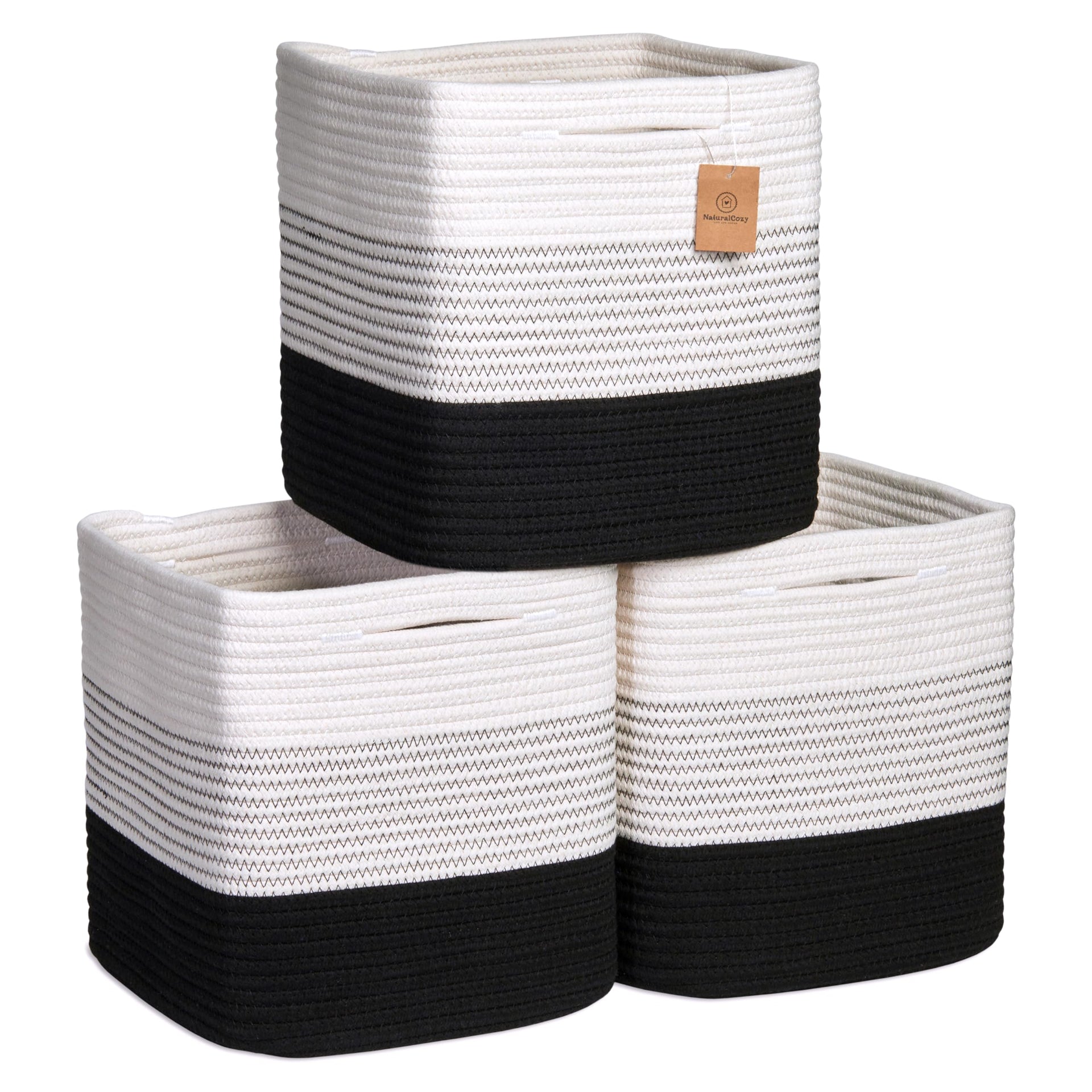 Storage Cubes 11 Inch Cotton Rope Woven Baskets for Organizing (3 Count)