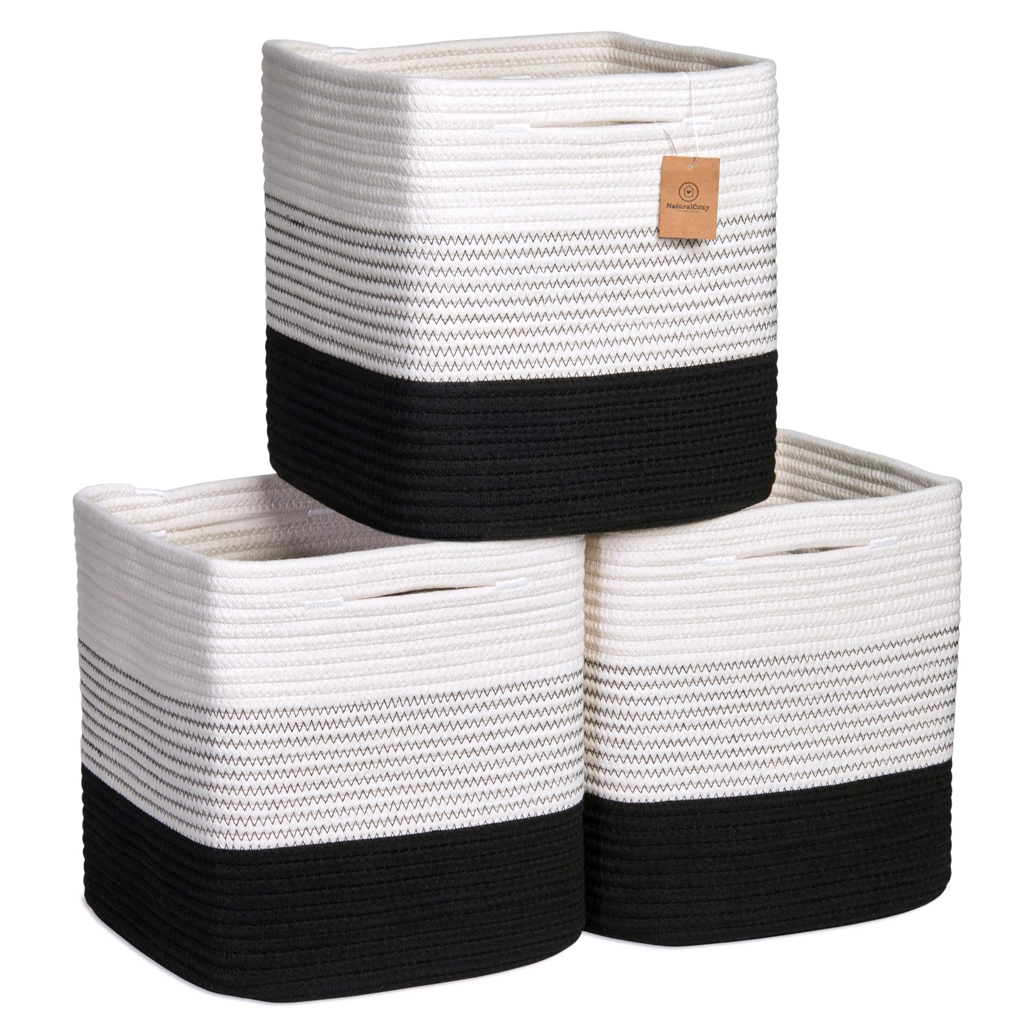 Storage Cubes 11 Inch Cotton Rope Woven Baskets for Organizing (3 Count)