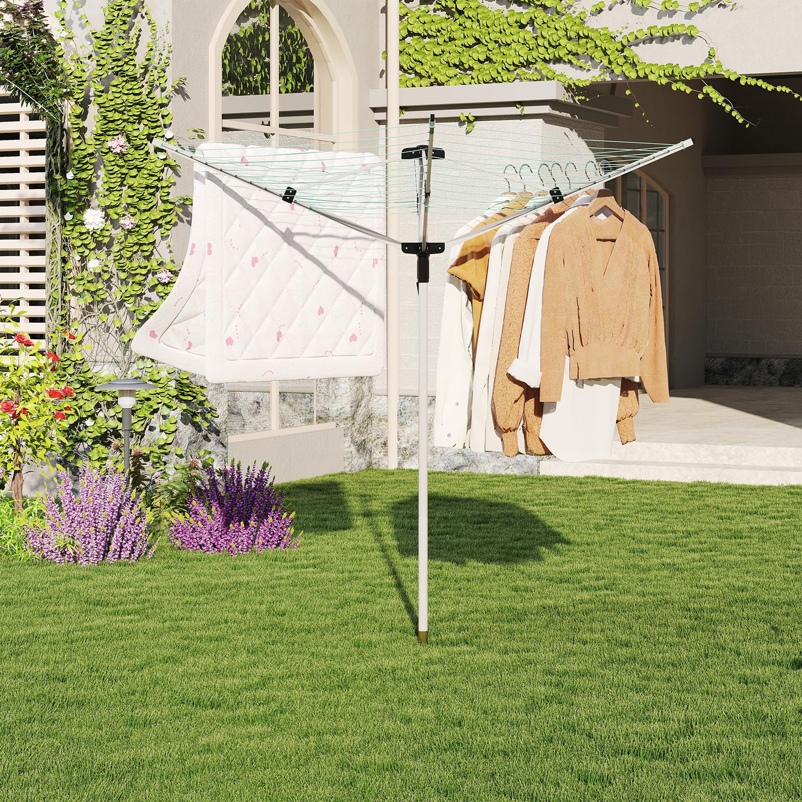 Outdoor Umbrella Drying Rack 165 Feet Umbrella Clothesline with 12 Lines Rotary Drying Rack Adjustable Height 4