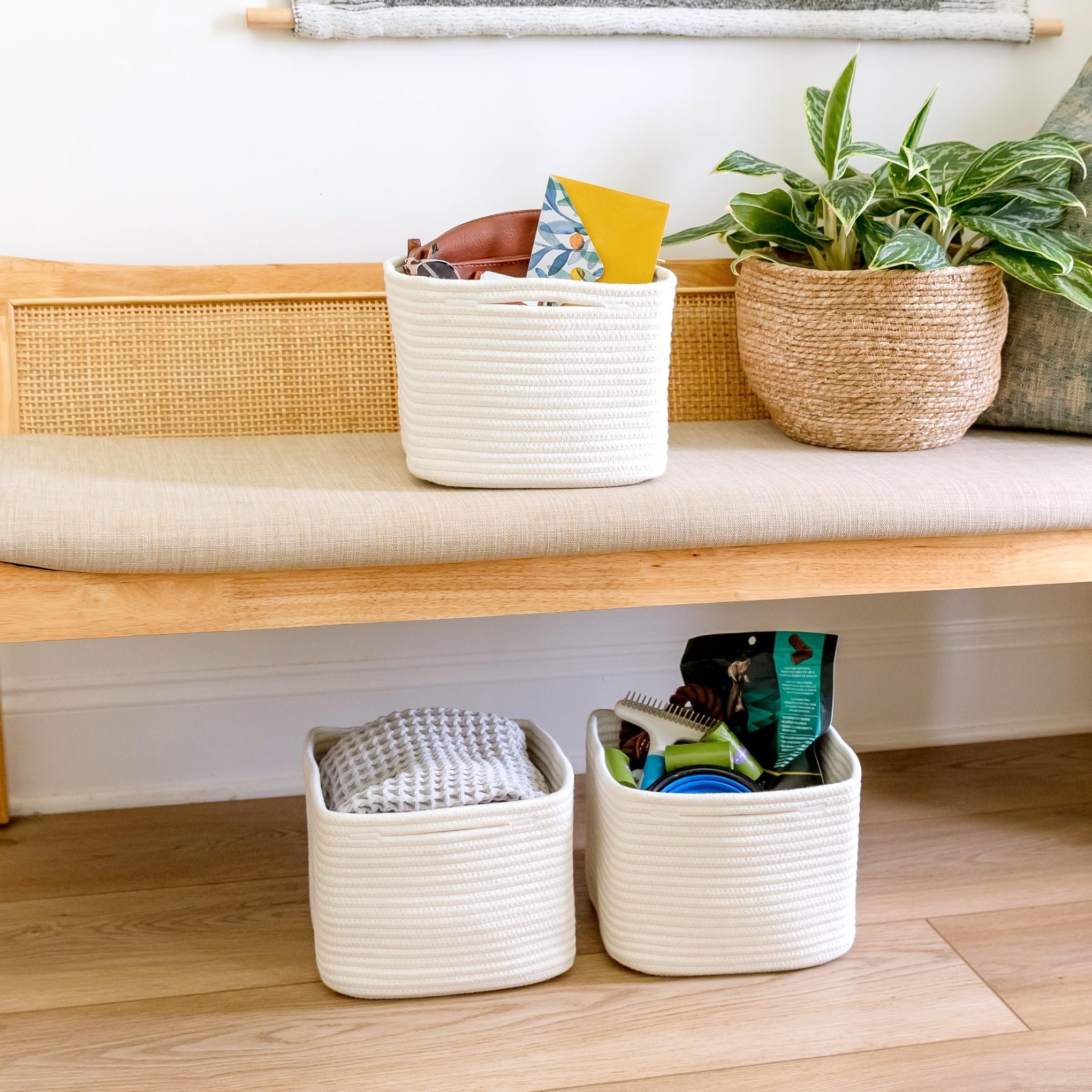 Storage Cubes 9”x9”x7”Cotton Rope Woven Baskets for Organizing 3 (3 Count)